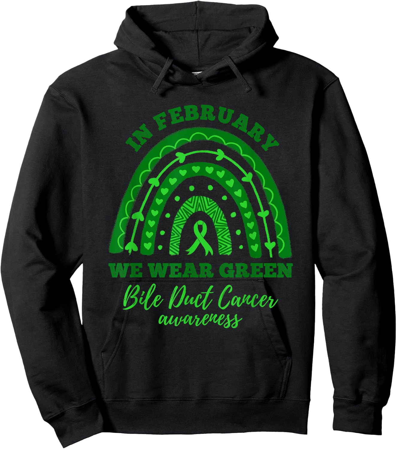 In February We Wear Green Rainbow Bile Duct Cancer Awareness Hoodie - Hoodie | Black