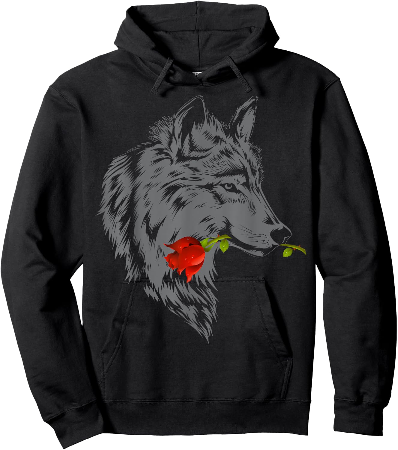 Wolf Rose | Cute Valentine Gray Wolf Gift Hoodie - Hoodie | Black