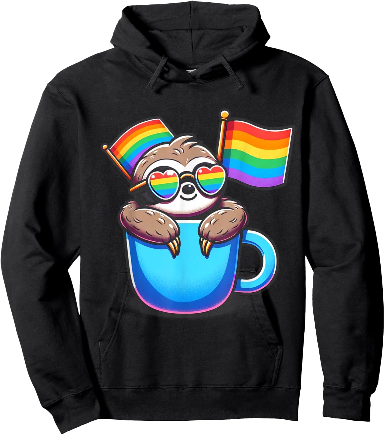 Cute Sloth with Pride Flags LGBTQ+ Support cute Animal Hoodie - Hoodie | Black