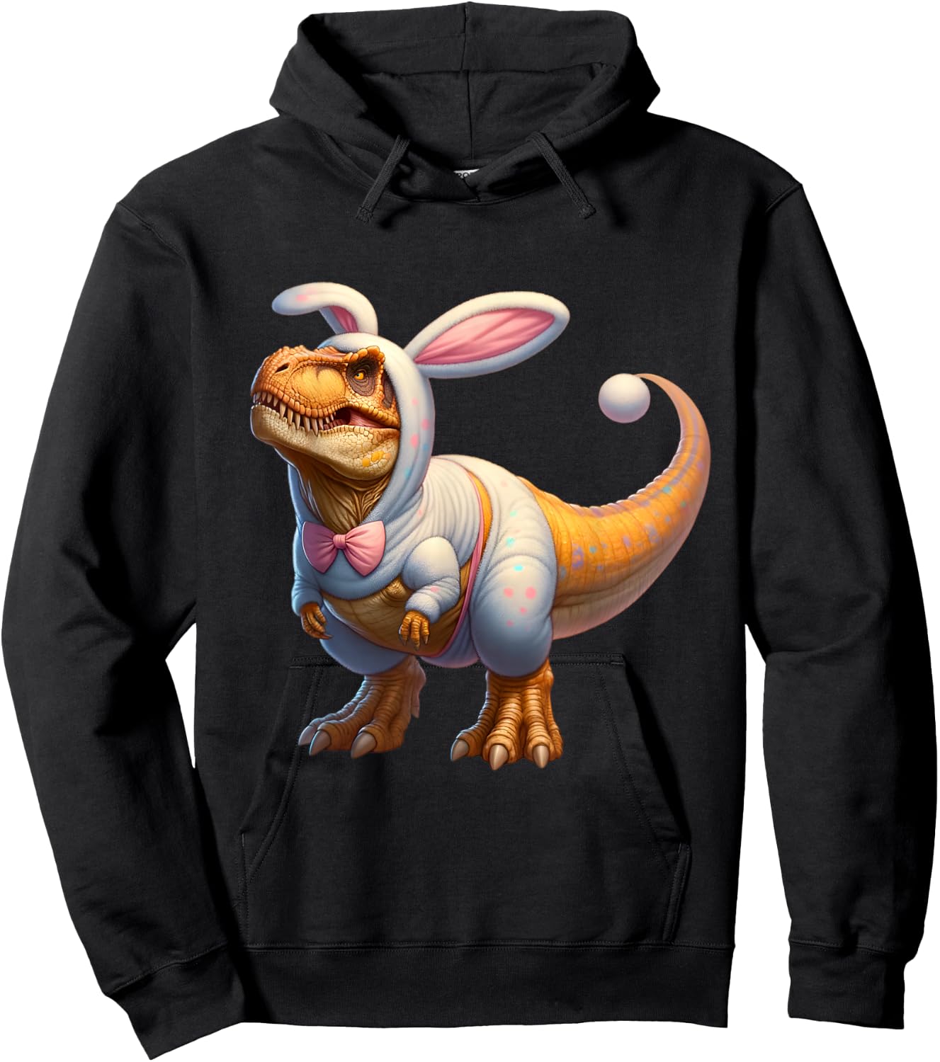 Funny easter bunny dinosaur t-rex apparel -Adults, -Kids Multicolor Cartoon Dinosaur Easter Classic Small Short Sleeve Hoodie - Hoodie | Black
