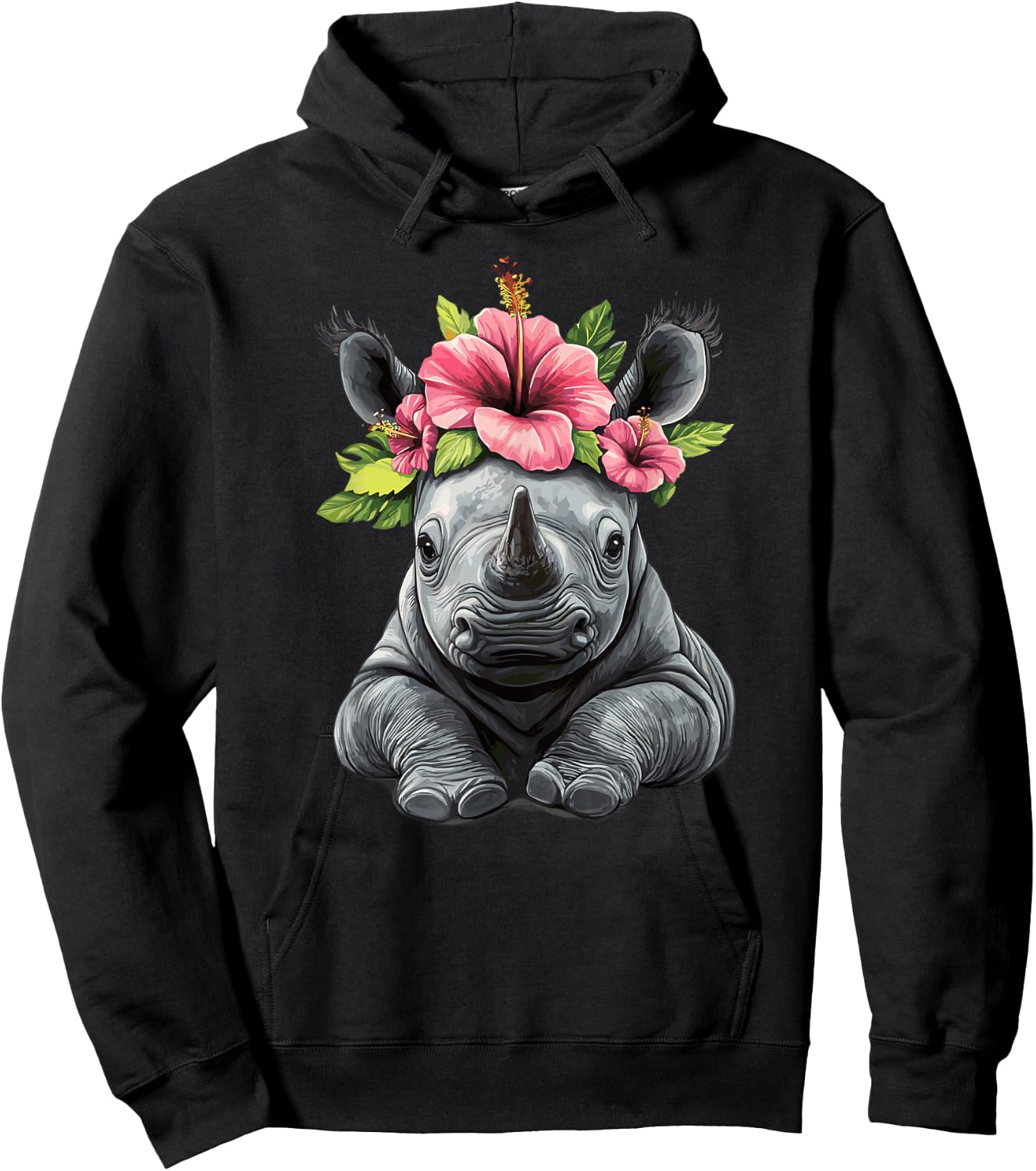 Adorable Baby Rhino With Flower Crown Hoodie - Hoodie | Black