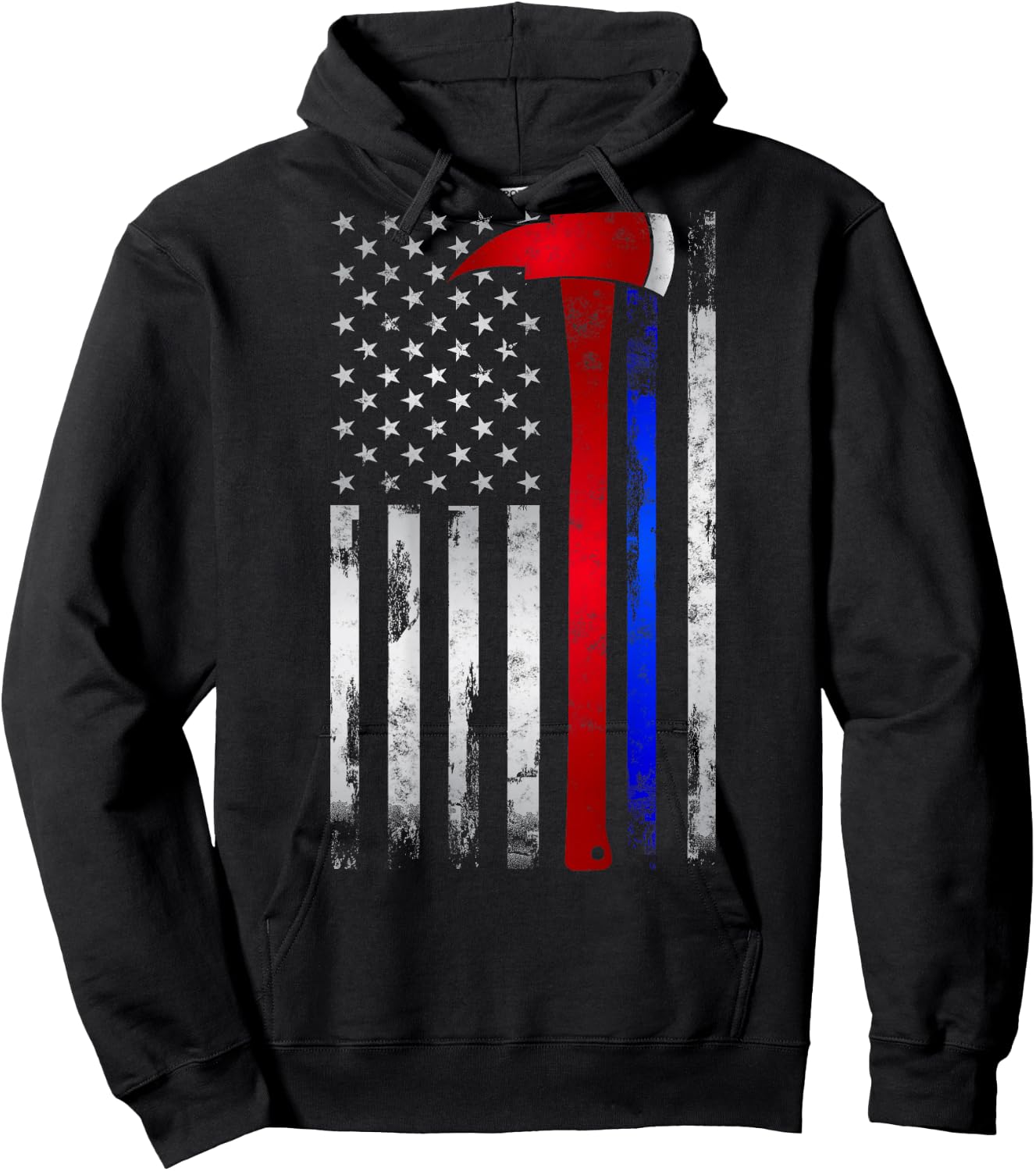 Thin Red Blue line American Flag Axe Gift Firefighter Police Hoodie - Hoodie | Black