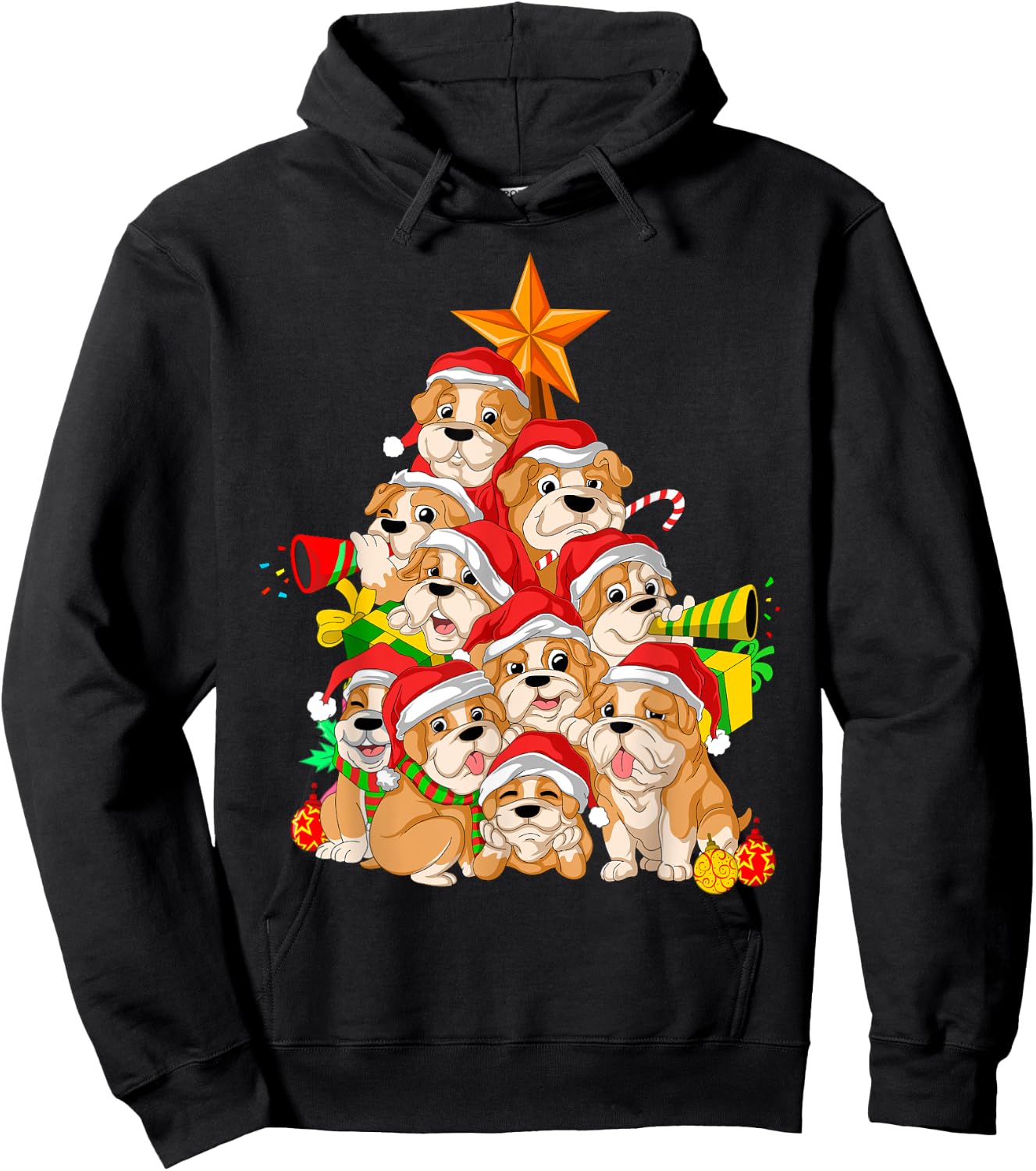 English Bulldog Christmas Tree Dog Xmas Gift Women Kids Hoodie - Hoodie | Black
