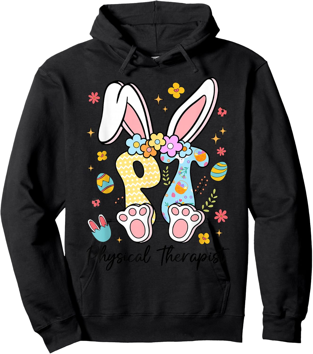 Happy Easter Physical Therapy PT Therapist Bunny Eggs Hoodie - Hoodie | Black