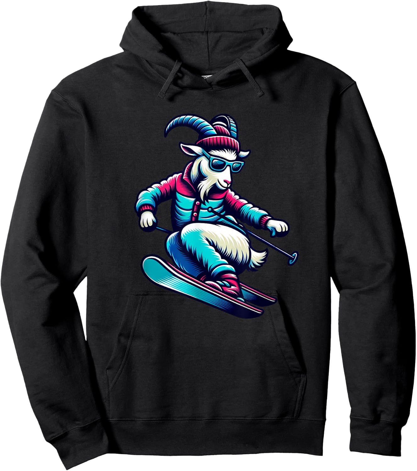 Funny Goat Skiing Downhill Winter Sports Design Hoodie - Hoodie | Black