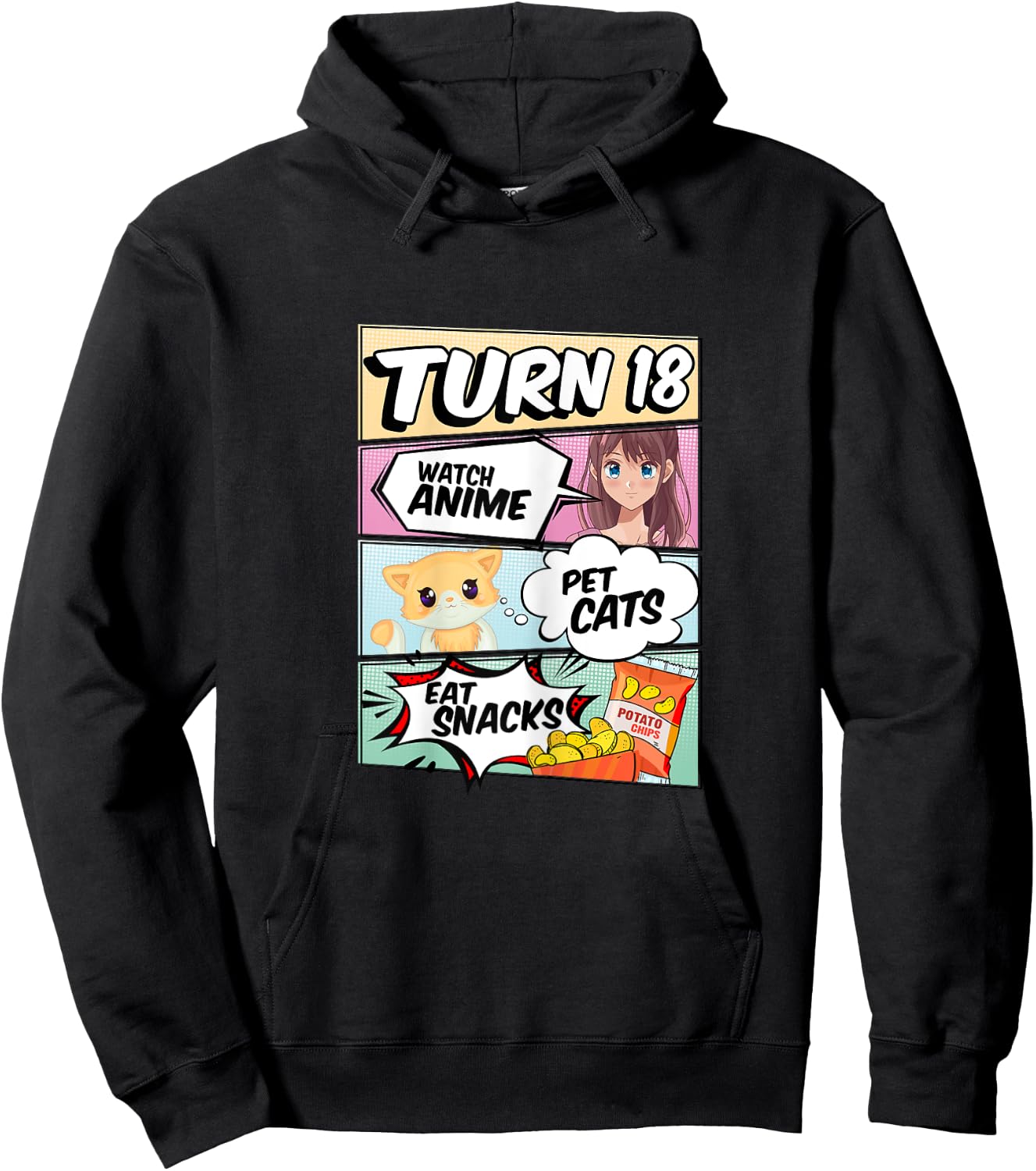18th Birthday Anime Girl turns 18 pet cats watch anime Hoodie - Hoodie | Black
