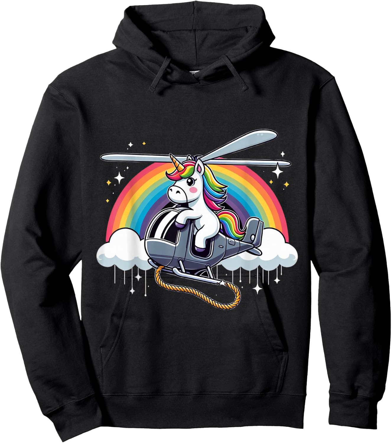 Unicorn Riding Helicopter Hoodie - Hoodie | Black