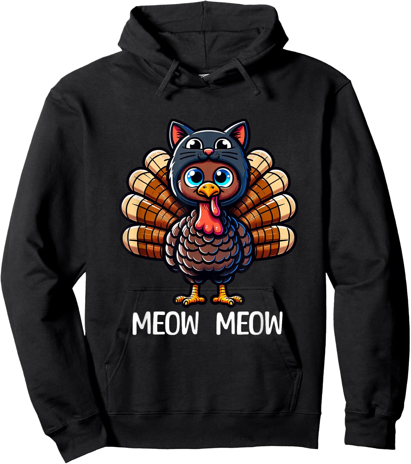Thanksgiving Turkey Cat Men Women Funny Thanksgiving Hoodie - Hoodie | Black
