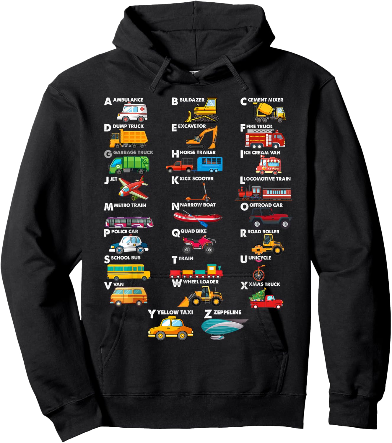 Truck Construction Vehicles ABC Boys Men Women Toddler Hoodie - Hoodie | Black