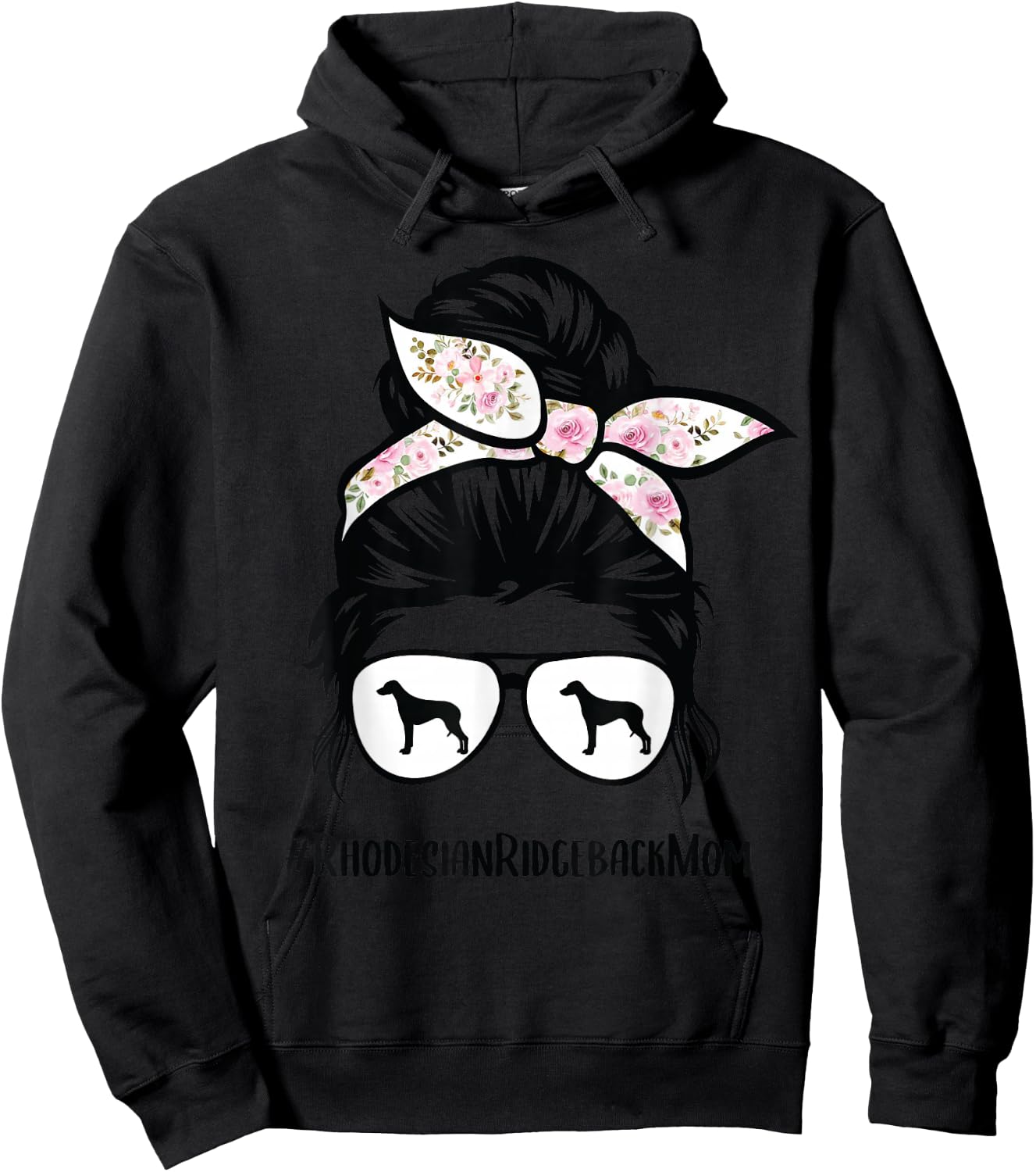 Rhodesian Ridgeback Mom Dog Messy Bun Hair Glasses , gray, s Hoodie - Hoodie | Black