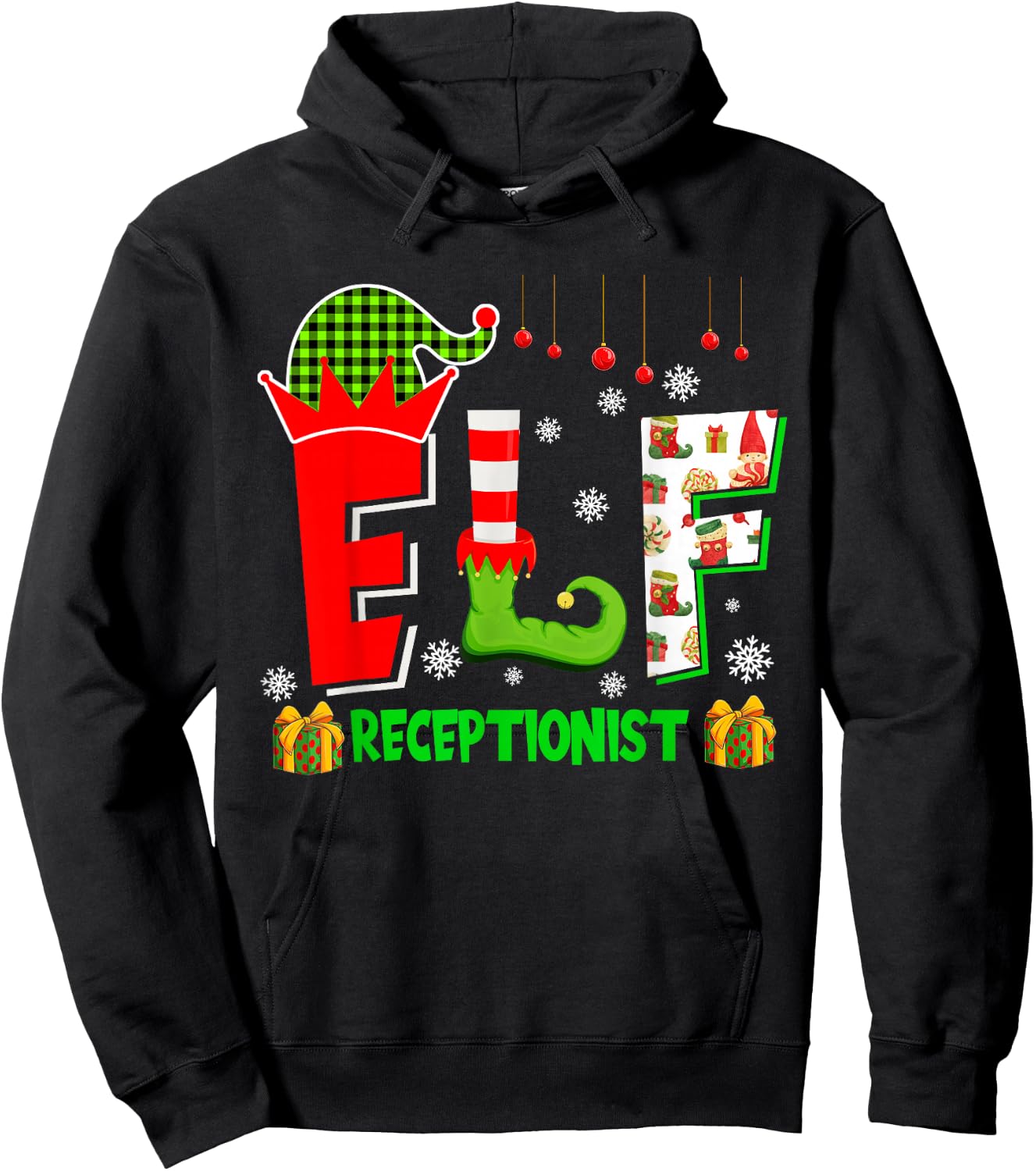 Elf Receptionist Christmas Costume Matching Elf Lover Family Hoodie - Hoodie | Black