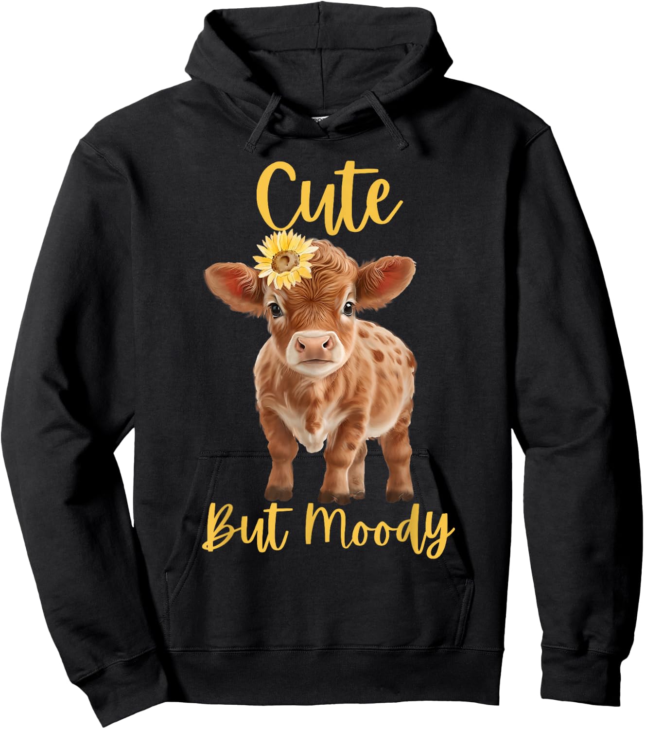 Cute Cow-Moody Cow Lovers Farm Cowgirl Baby Cow an Sunflower Hoodie - Hoodie | Black