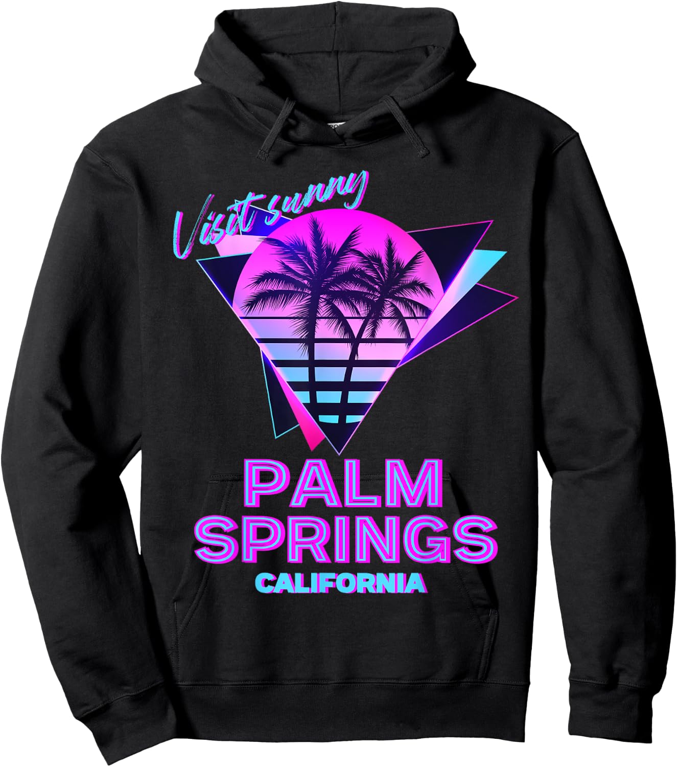 Palm Springs California 80s Retro Palm Tree Aesthetic Vibe Hoodie - Hoodie | Black