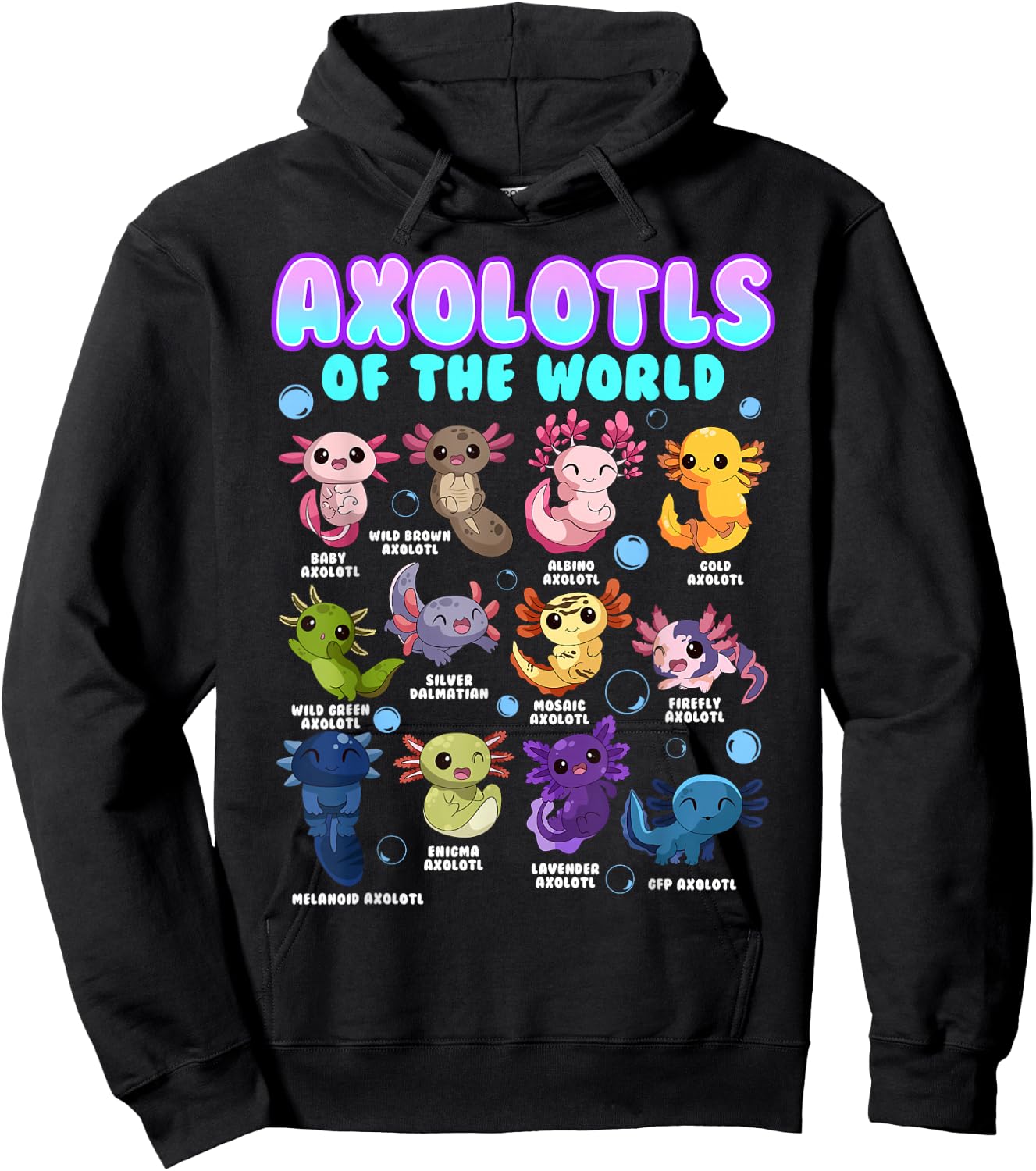 Axolotl Animals of the World Kawaii Salamander Herpetology Hoodie - Hoodie | Black