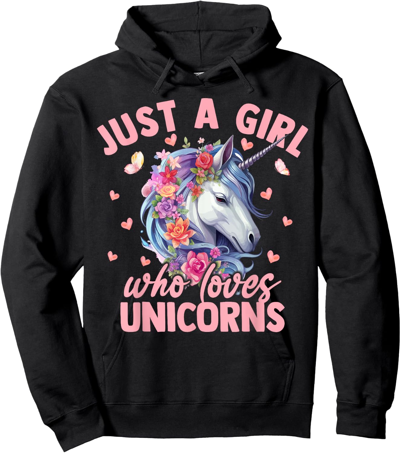 Just A Girl Who Loves Unicorns Aesthetic Flower Women Girls Hoodie - Hoodie | Black