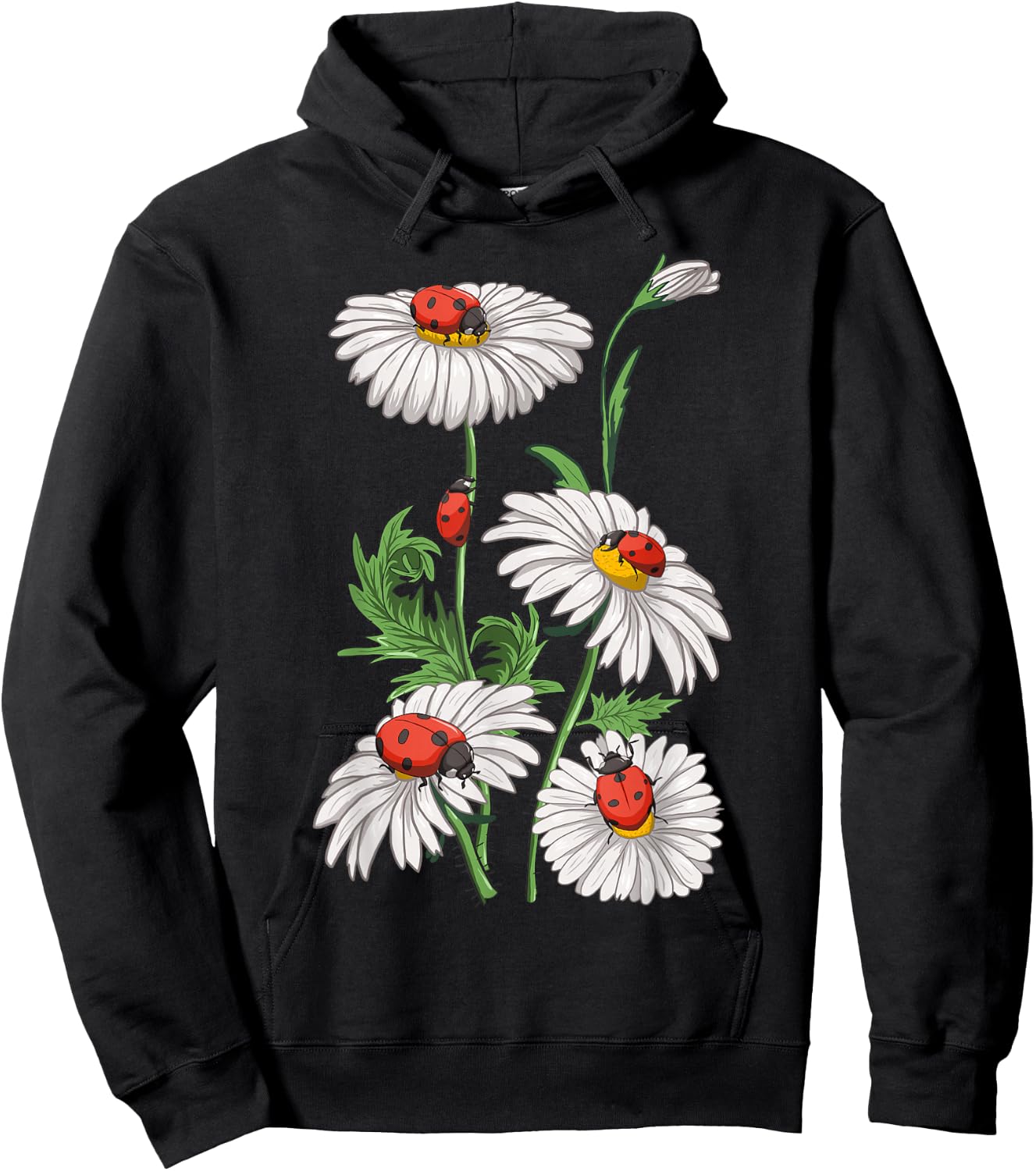 Ladybugs Daisies Chamomile Marguerites Bouquet Gardeners Hoodie - Hoodie | Black