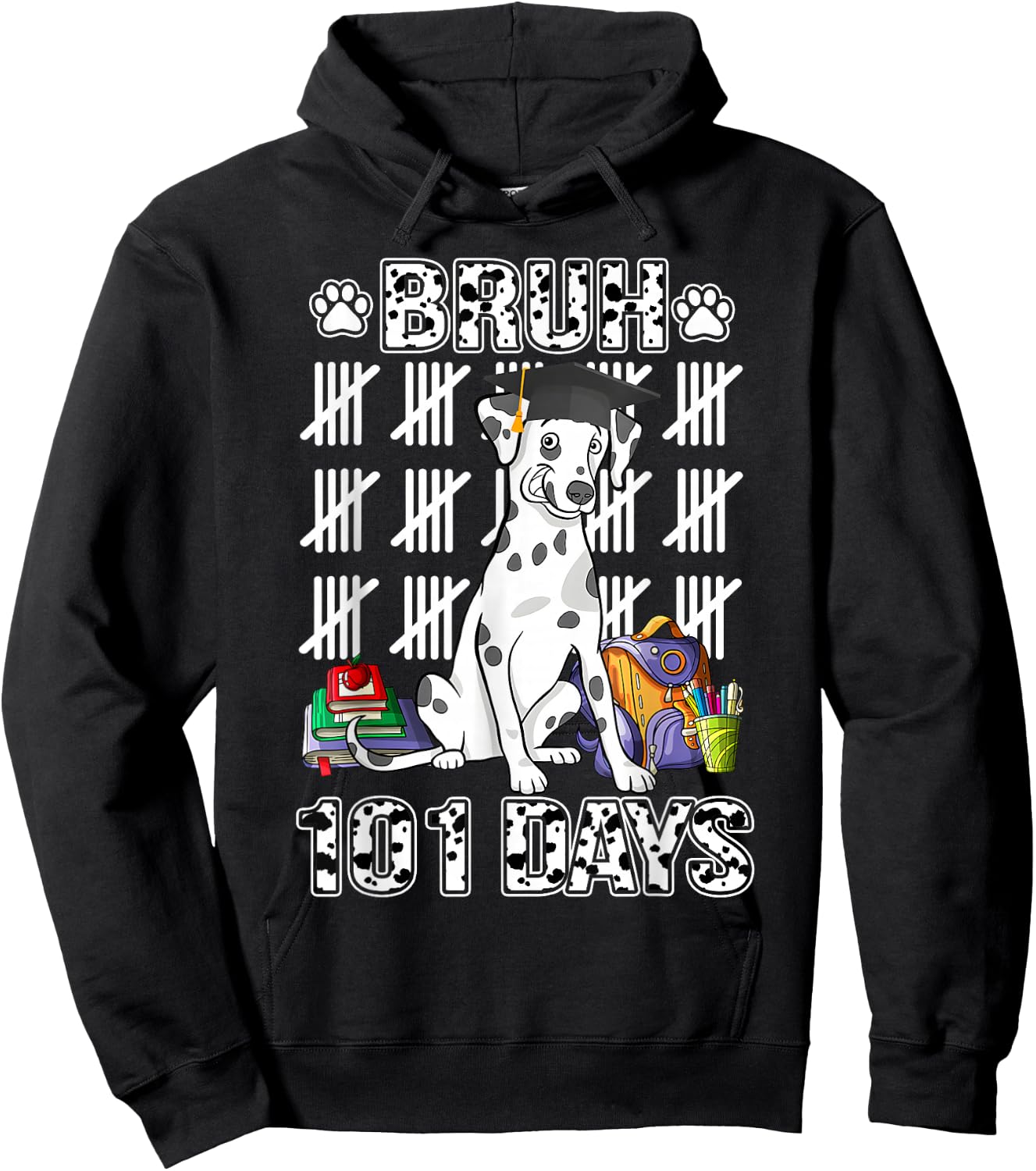 Bruh 100 Days Of School Dalmatian Dog Dabbing 100th Day Boys Hoodie - Hoodie | Black