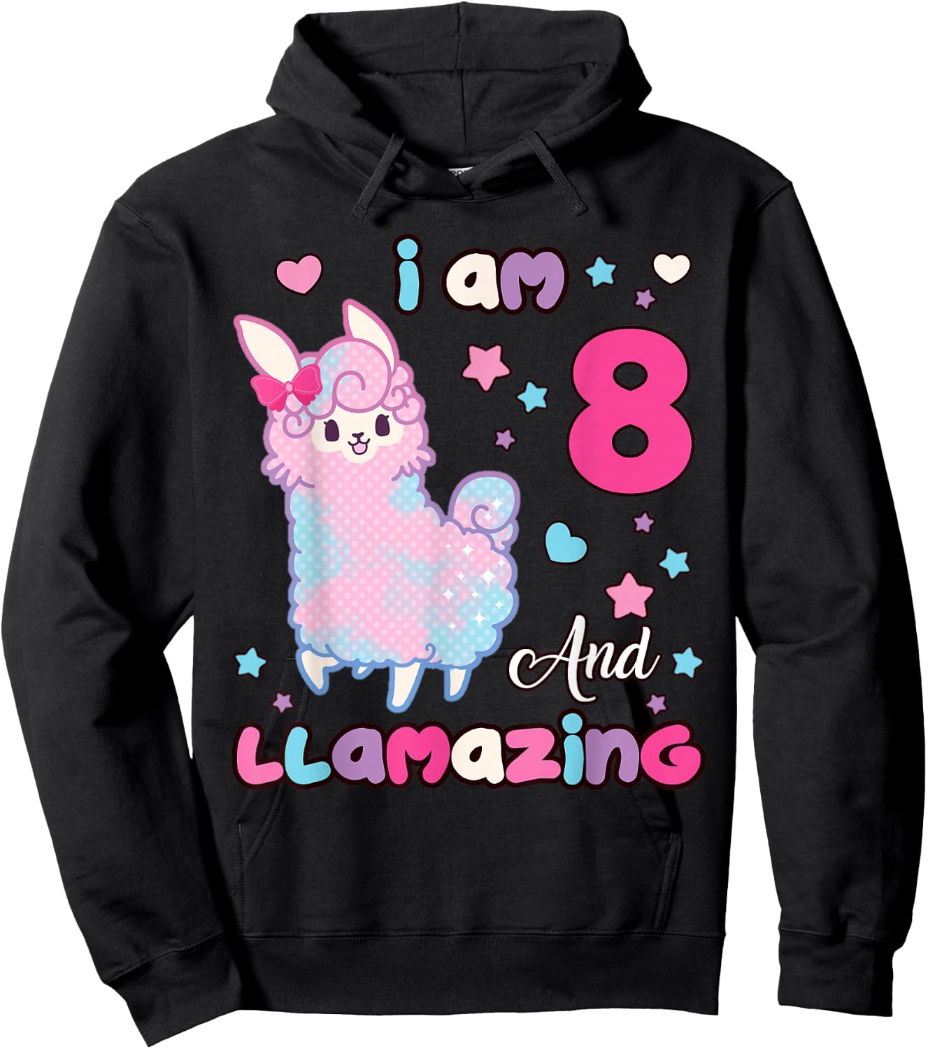 Llama I Am Eight and Llamazing 8 Years Old 8th Birthday Girl Hoodie - Hoodie | Black