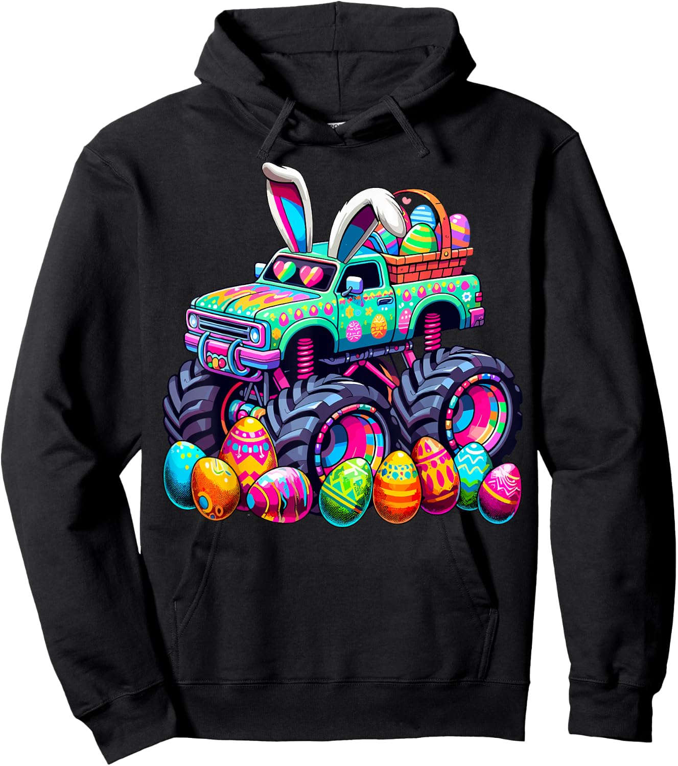 Monster Truck Colorful Easter Day Hoodie - Hoodie | Black