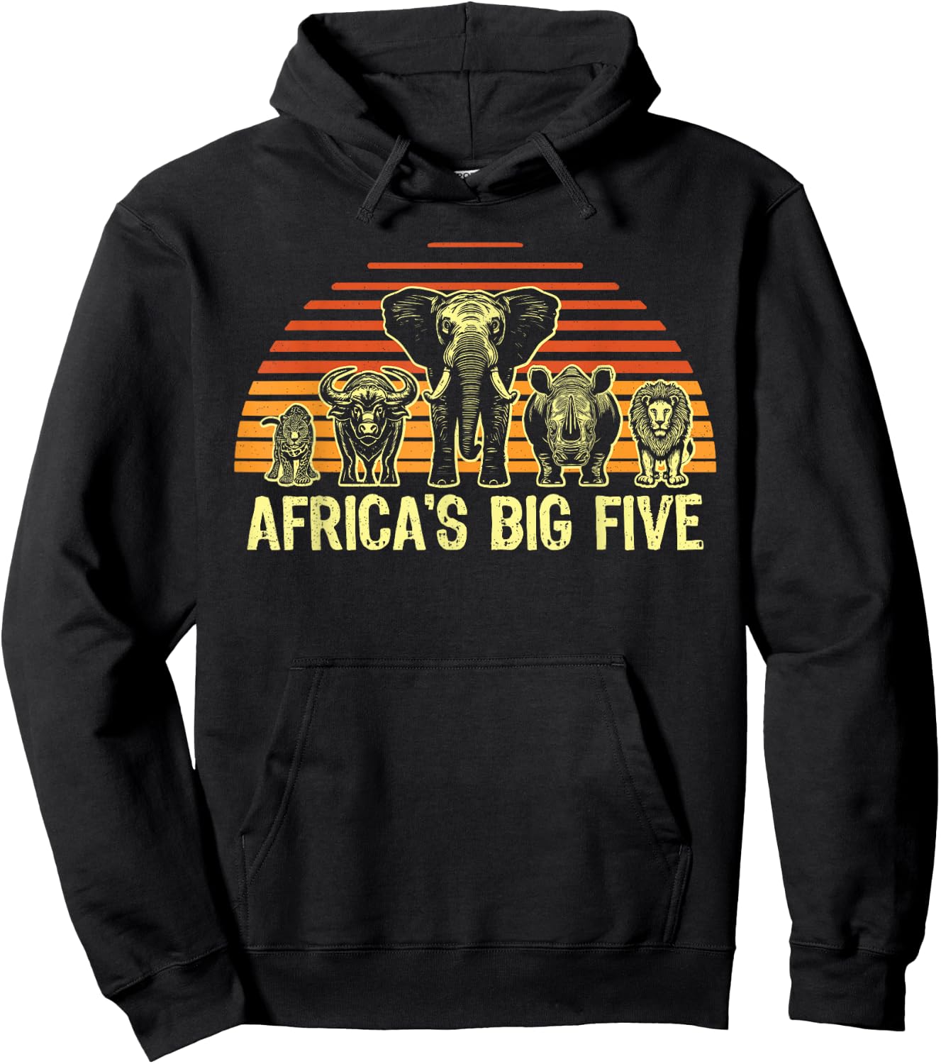Big Five African Animals Elephant Rhino Buffalo Lion Leopard Hoodie - Hoodie | Black
