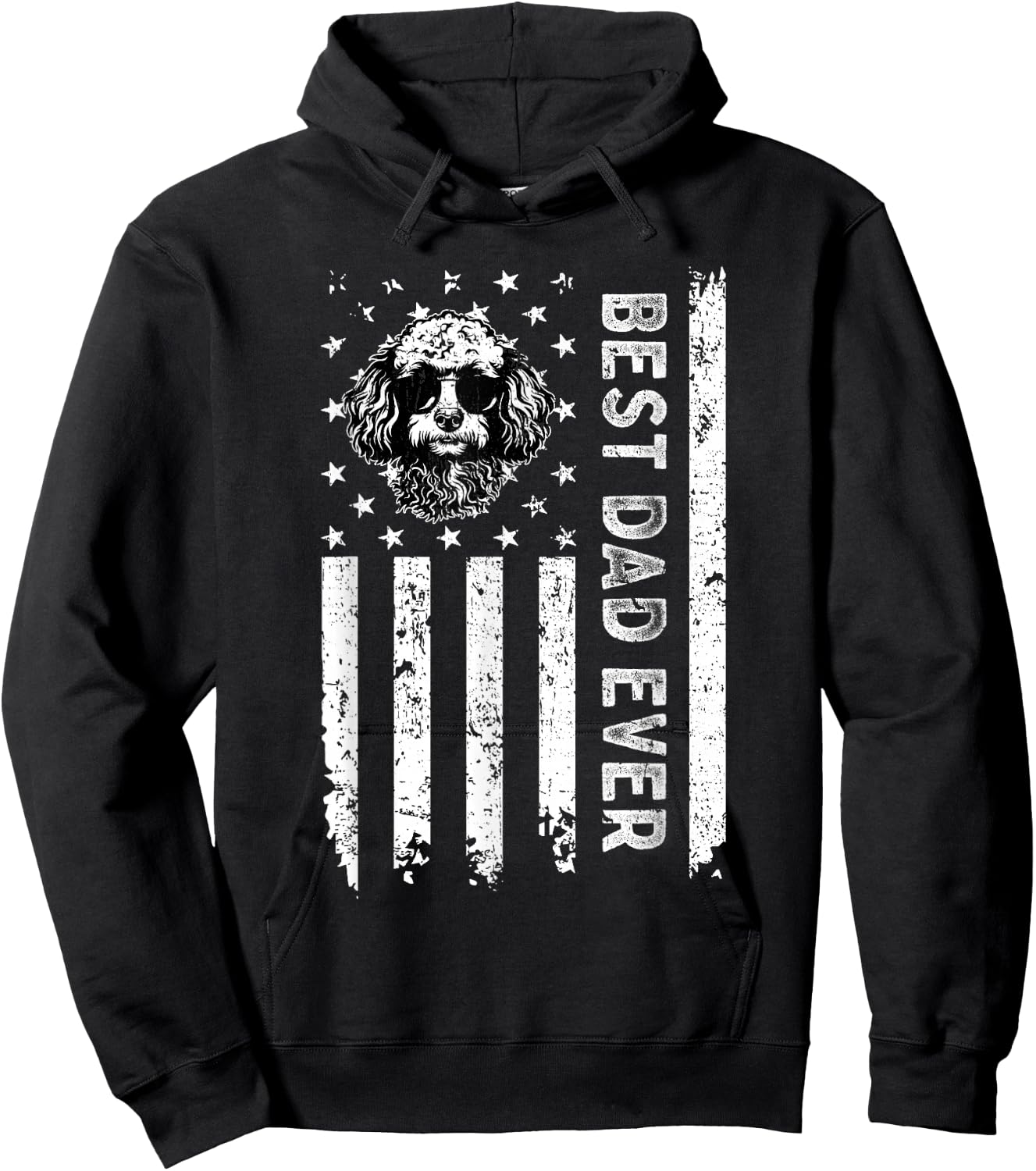 Best Miniature Poodle Dog Dad Ever Fathers Day USA Flag Hoodie - Hoodie | Black