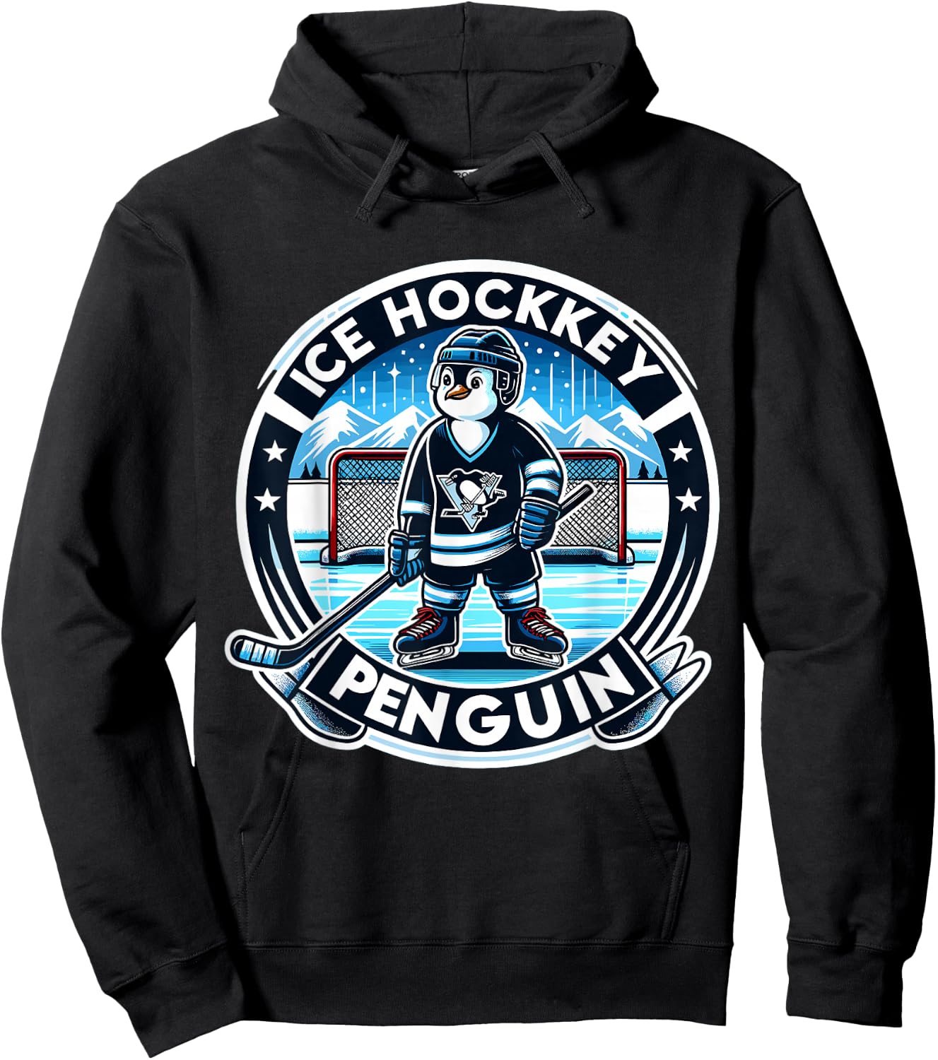 Funny Penguin design for kids, men and women Black Penguin Ice Hockey Small Hoodie - Hoodie | Black