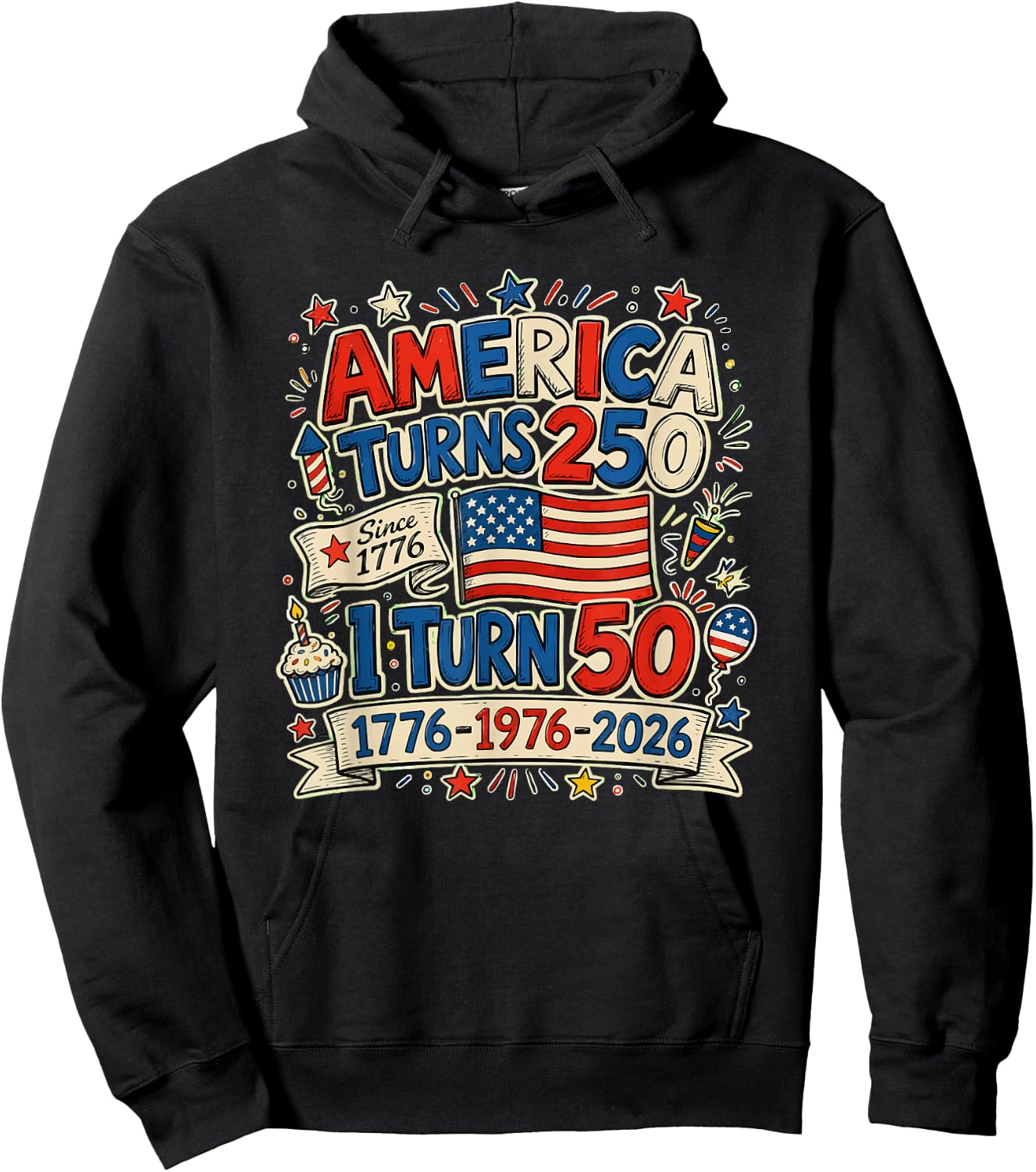 Vintage Retro America Turns 250 I Turn 50 1976 50Th Birthday Hoodie - Hoodie | Black