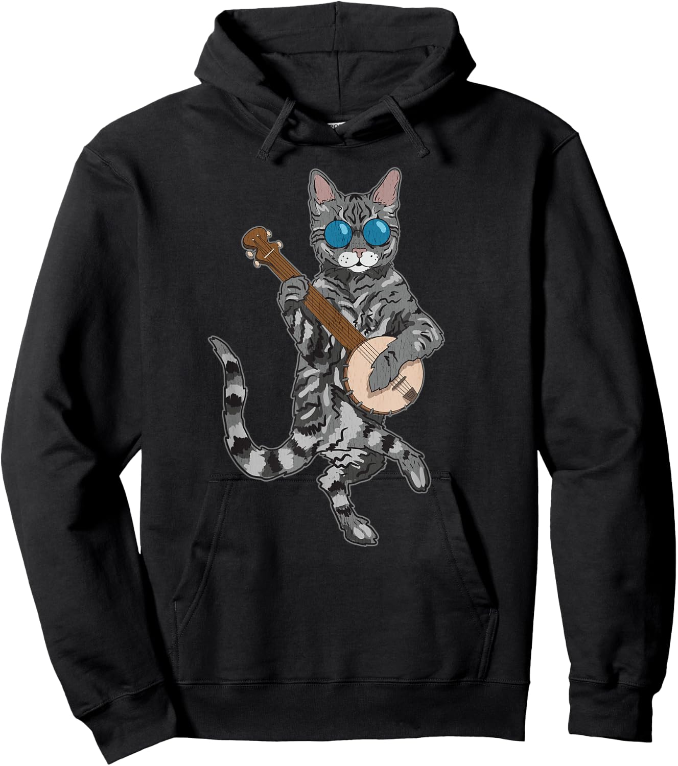 Banjo Cat Funny Retro Style Bluegrass & Tabby Feline Lover Hoodie - Hoodie | Black