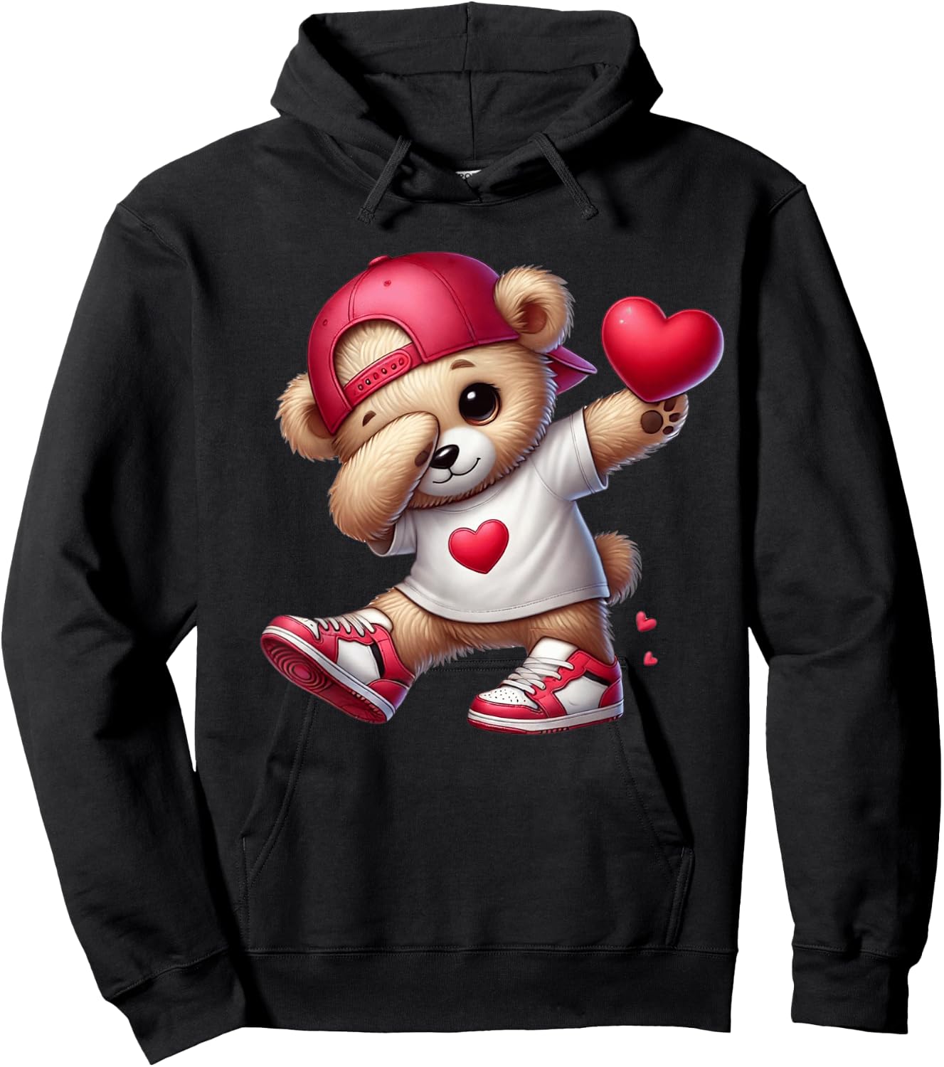 Cute Valentines Day Teddy Bear Heart Dabbing Girls Boys Hoodie - Hoodie | Black