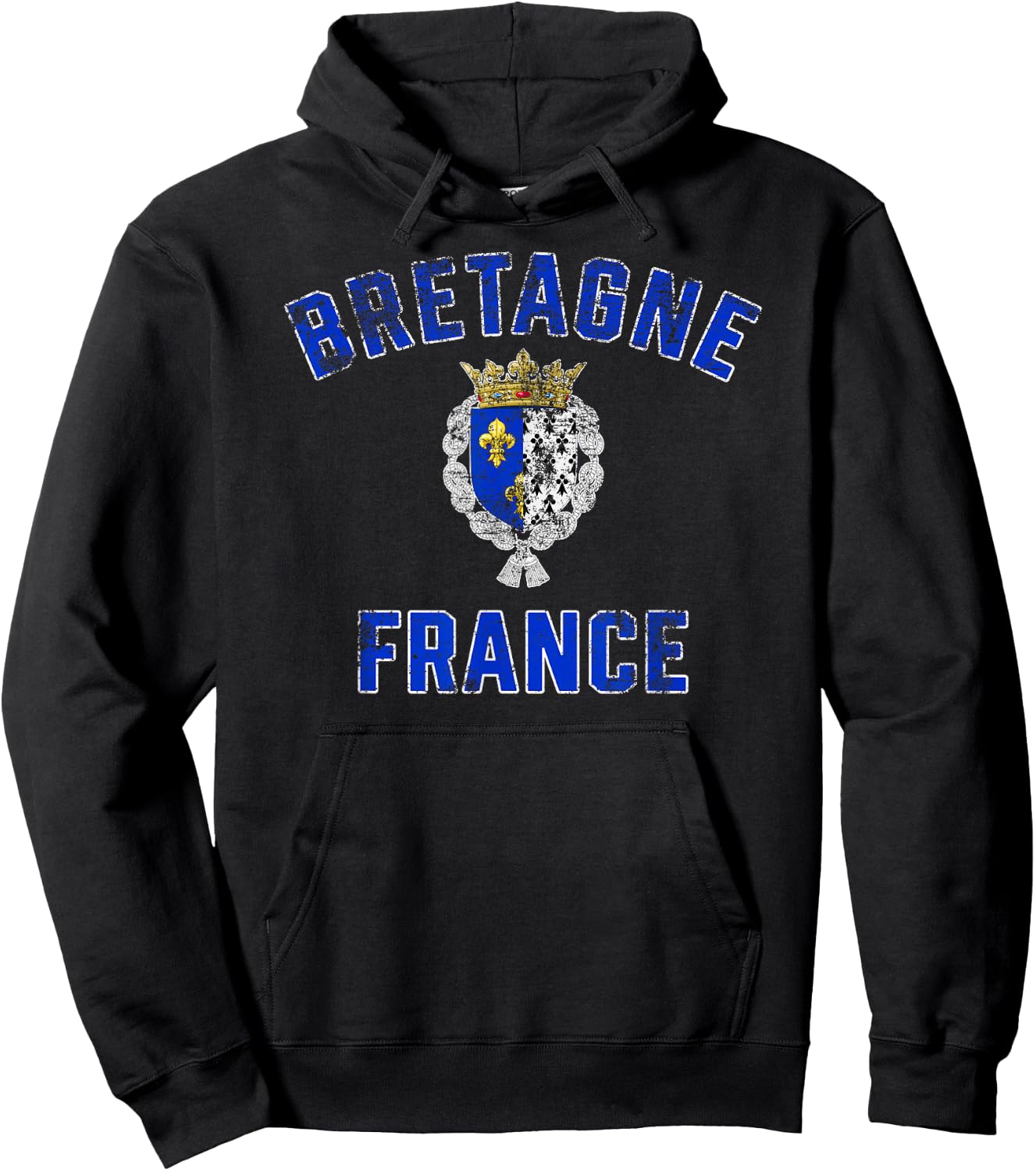 Brittany France Crest Distressed Print Hoodie - Hoodie | Black