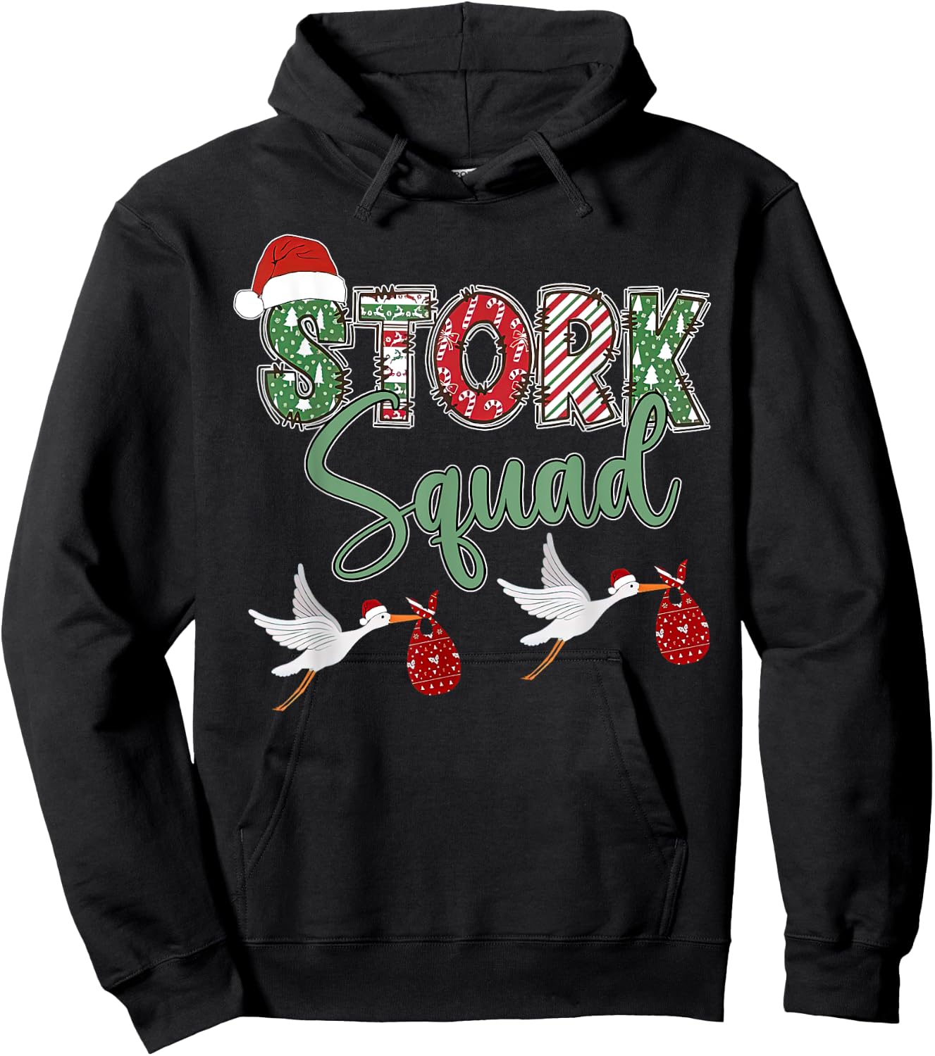 Labor And Delivery Nurse Stork Squad Christmas Obstetrics Hoodie - Hoodie | Black