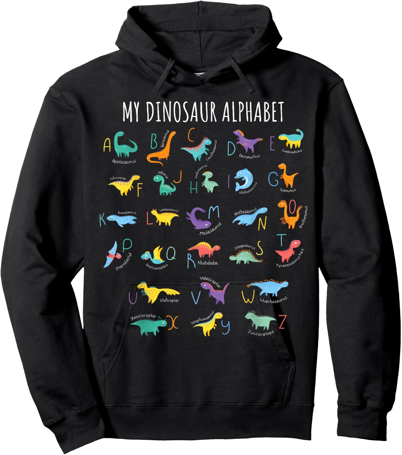 My Dinosaurs Alphabet ABC Dino Identification Educational Hoodie - Hoodie | Black