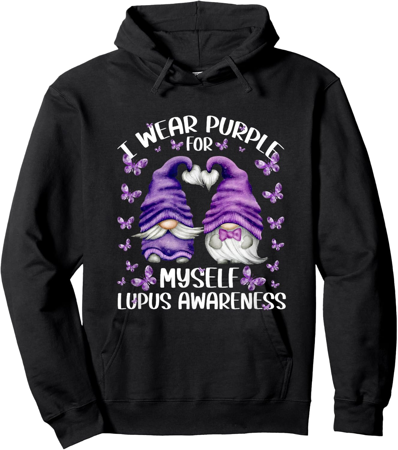 Purple Gnome For Lupus Awareness - I Wear Purple For Myself Hoodie - Hoodie | Black