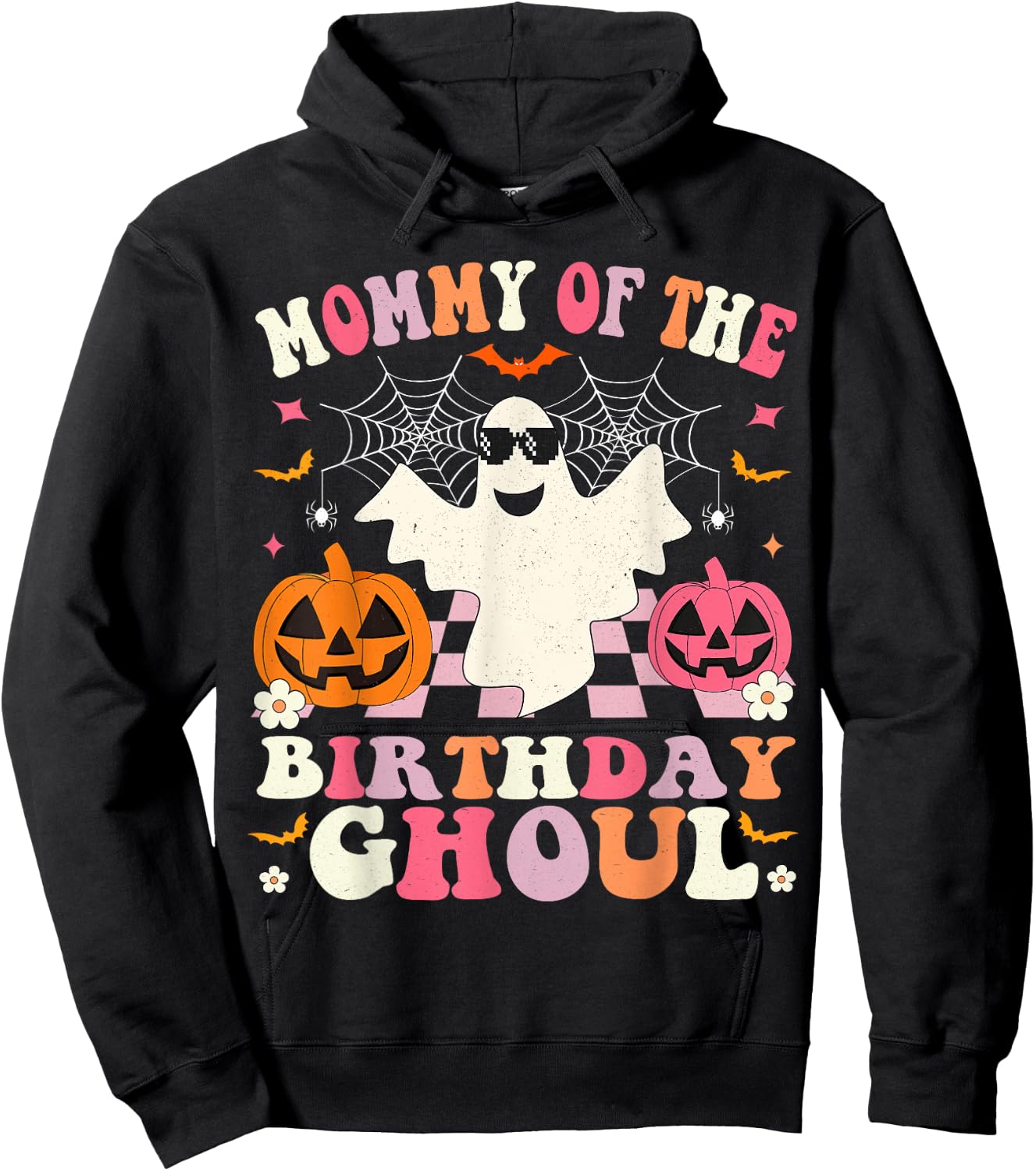 Mommy Of The Birthday Ghoul Groovy Halloween Ghost Spooky Hoodie - Hoodie | Black