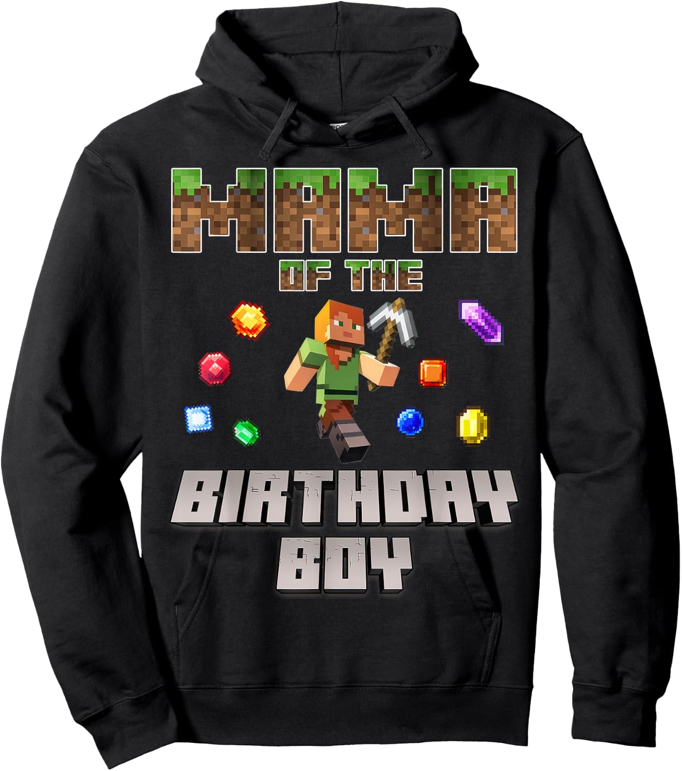 Mama Of The Birthday Boy Video Gamer Pixel Number Hoodie - Hoodie | Black