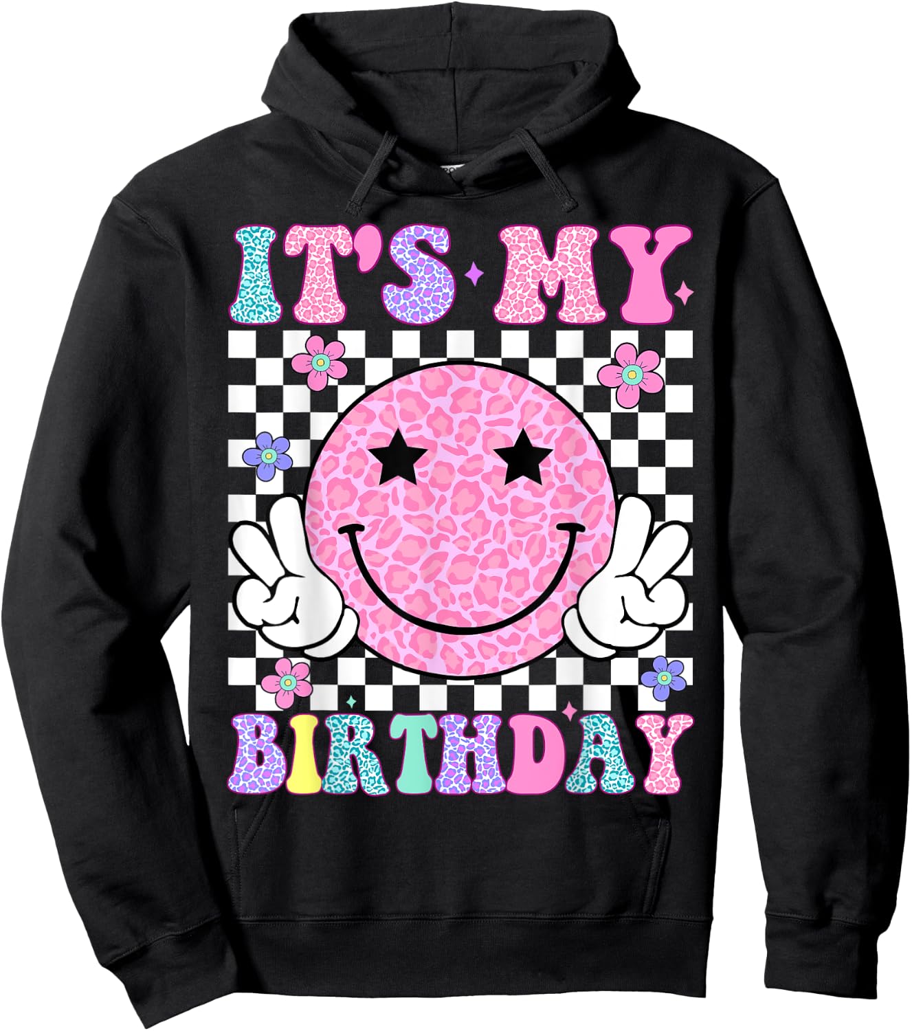 Groovy It's My Birthday Girls Women Teens Kids Flower Hoodie - Hoodie | Black