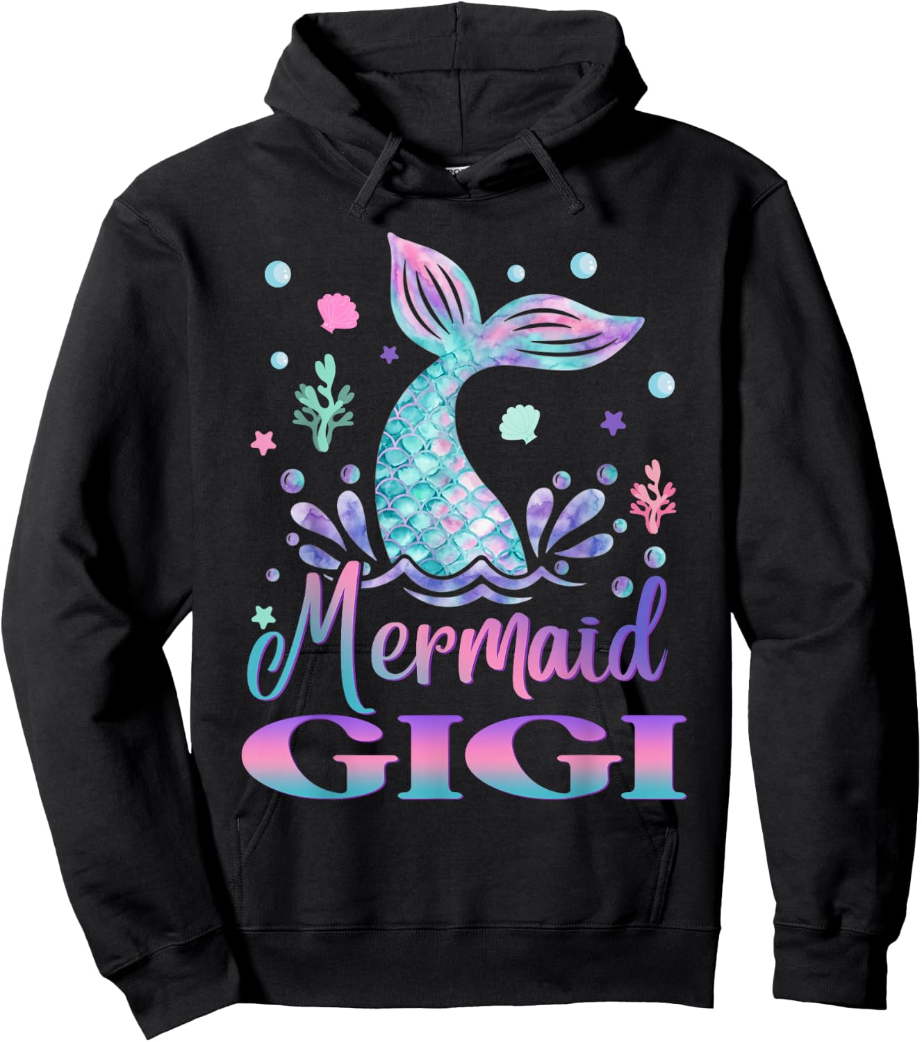Birthday Mermaid Gigi Matching Family Bday Party Hoodie - Hoodie | Black