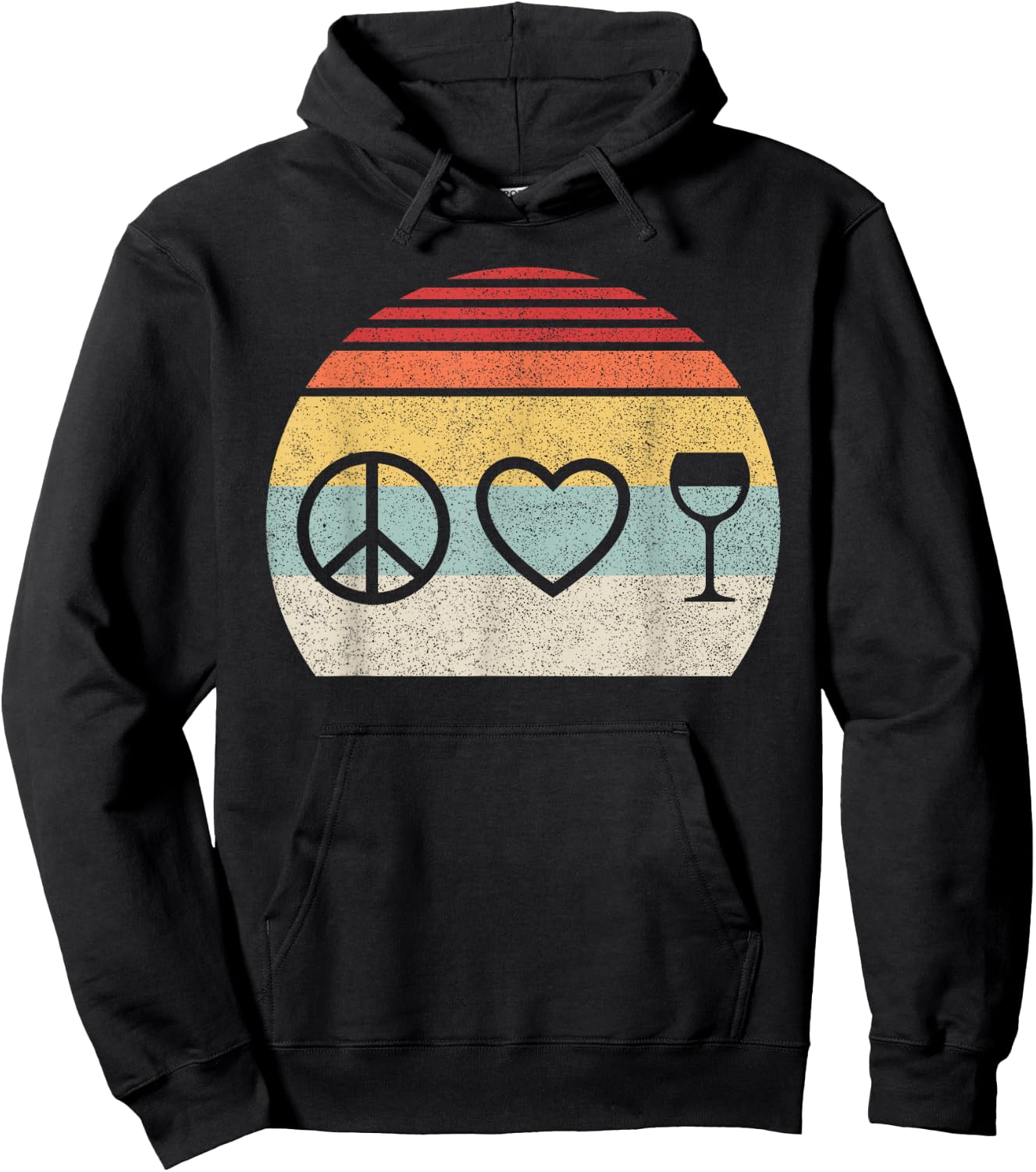 Vintage Retro Peace Love Wine Hoodie - Hoodie | Black