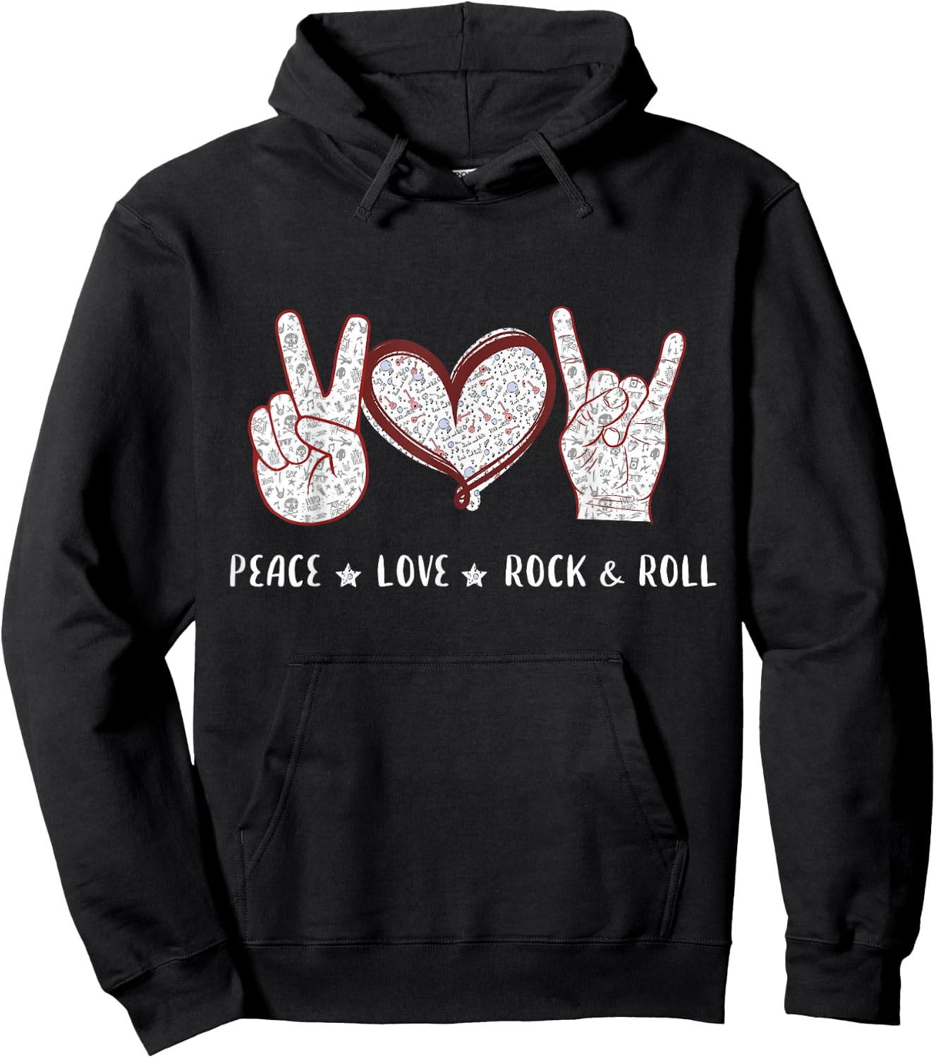 Peace Love Rock And Roll Music Concert Hippie Gift Men Women Hoodie - Hoodie | Black