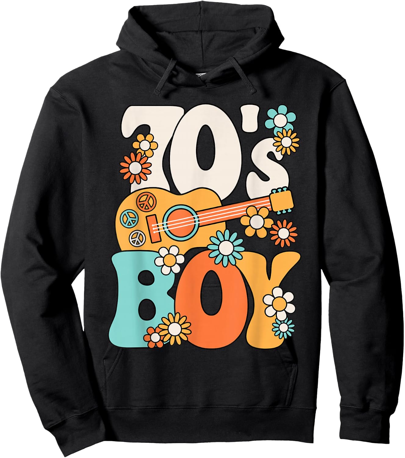 Boys Retro 70s Hippie Costume , Black, S Hoodie - Hoodie | Black