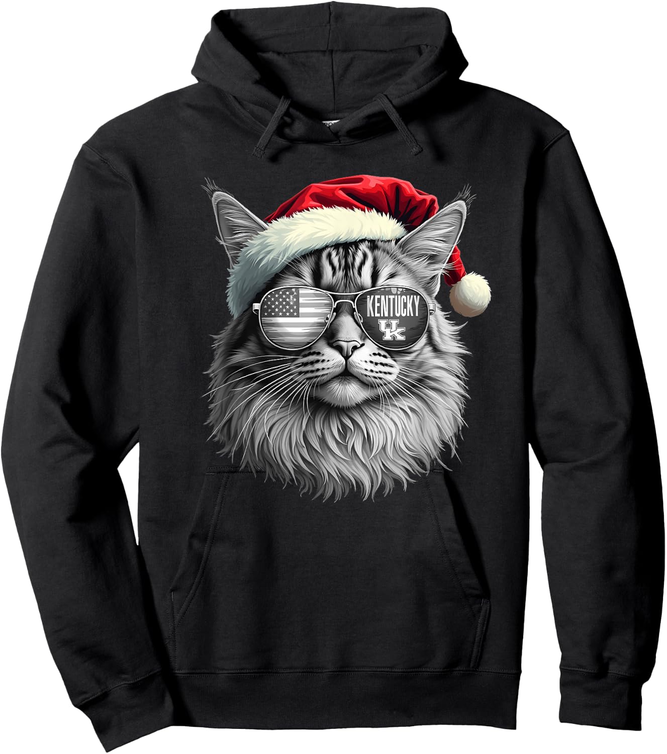 Funny Cat Lovers Santa Christmas Kentucky Retro Vintage Women Kids Hoodie - Hoodie | Black