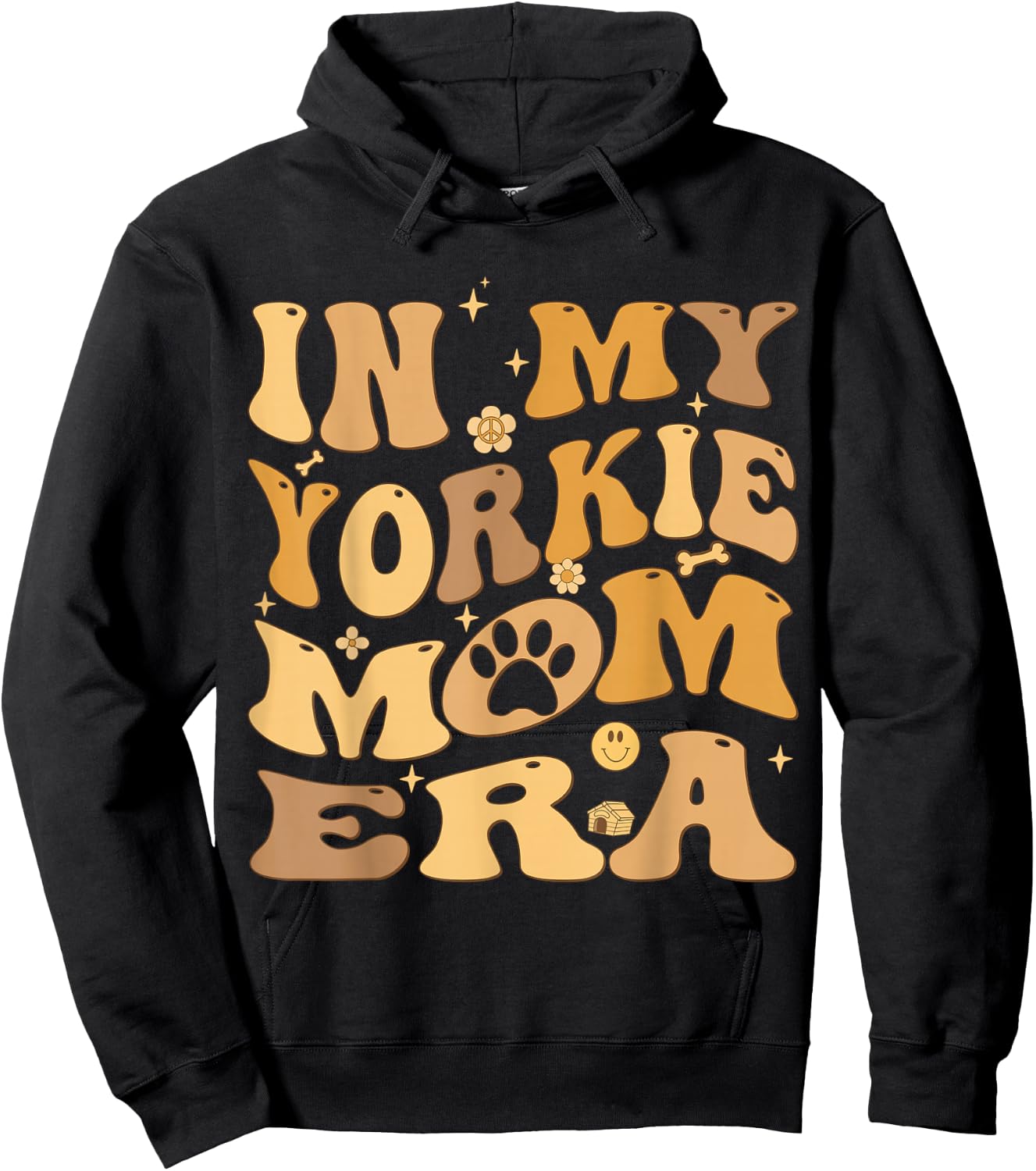 In My Yorkie Mom Era Groovy Yorkshire Terrier Dog Owner Hoodie - Hoodie | Black