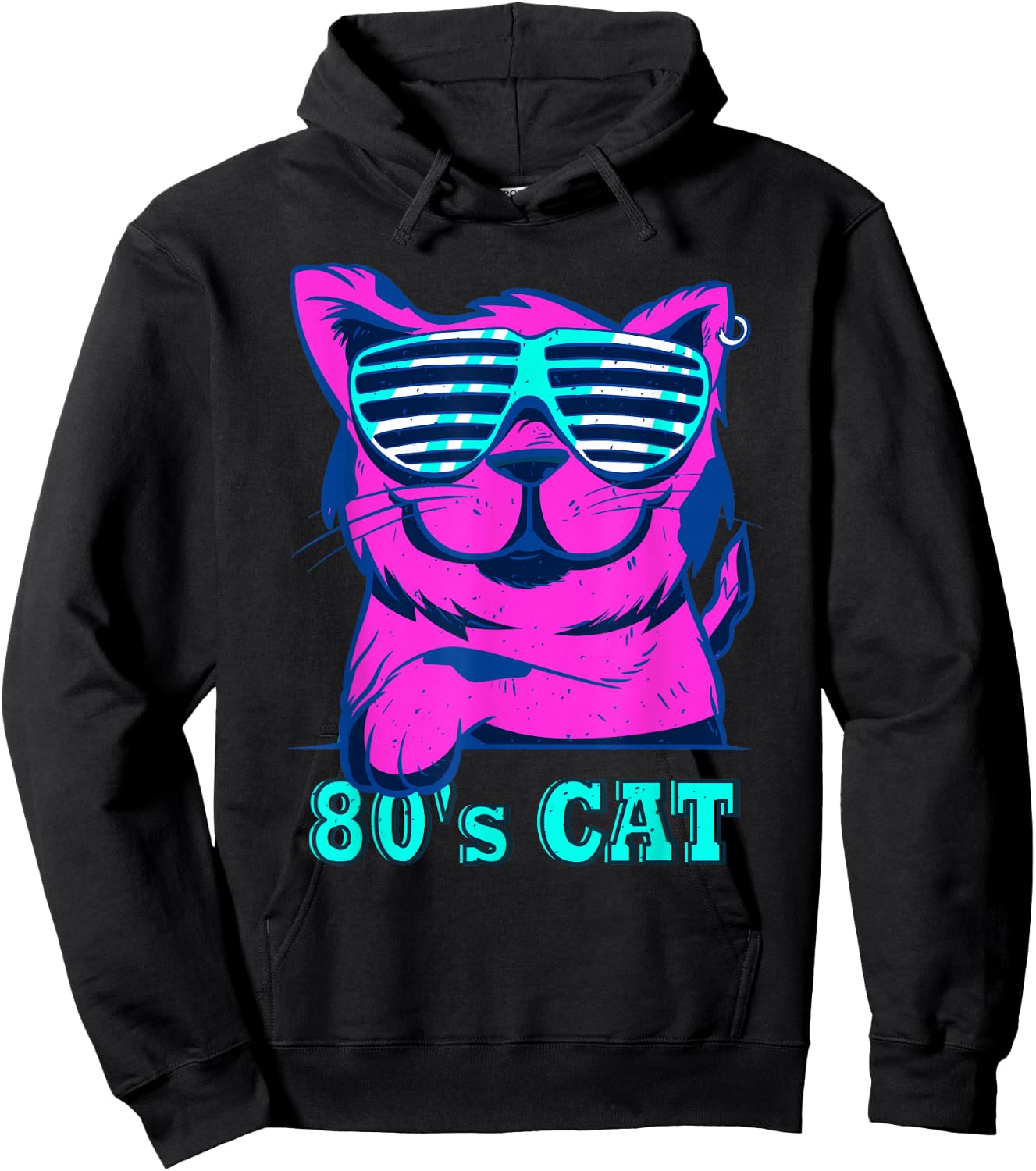 80s Colourful Retro Outfit Party Cat , black, s Hoodie - Hoodie | Black