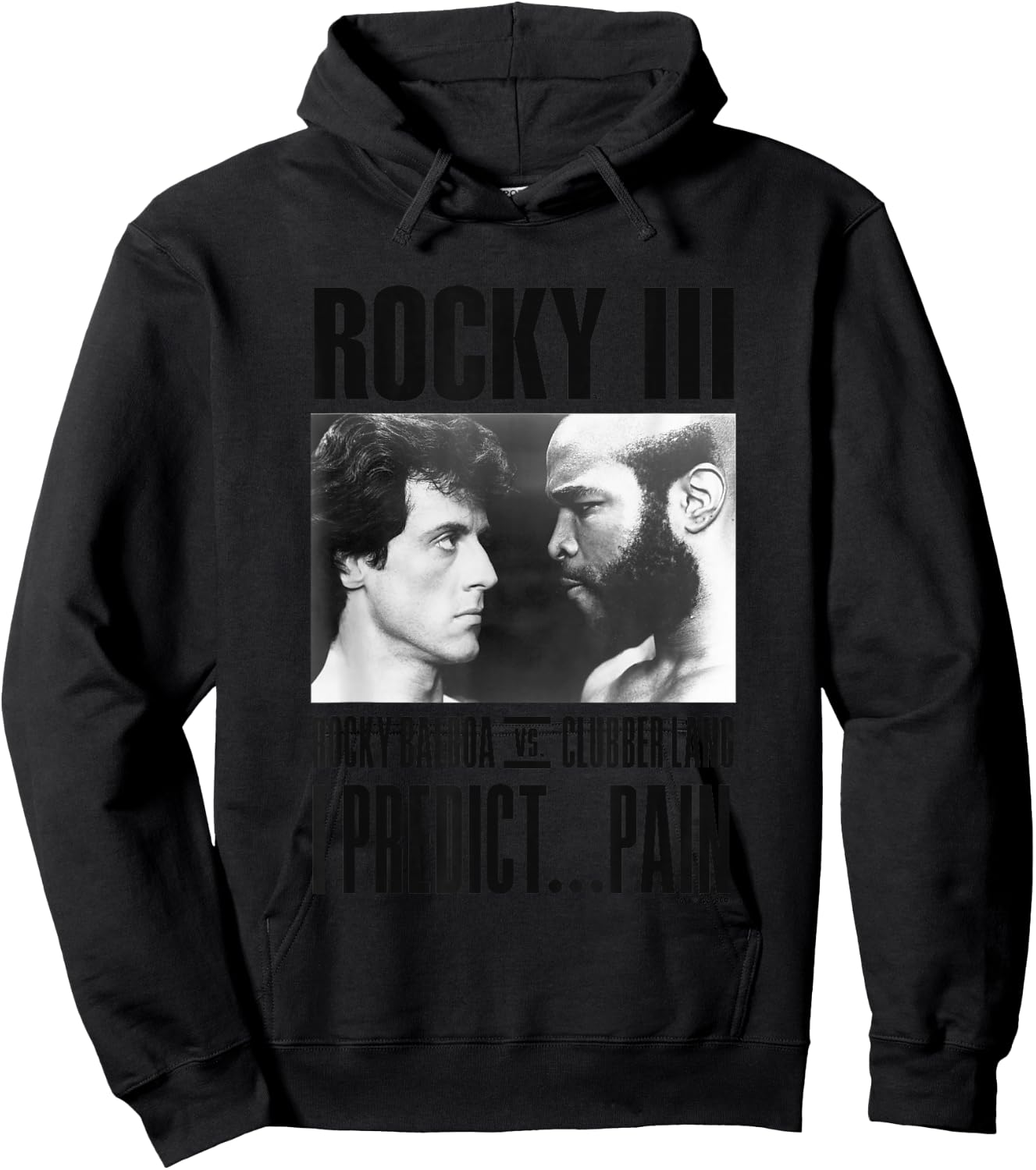 Rocky III I Predict Pain Rocky Vs Clubber Long Panel , gray Hoodie - Hoodie | Black