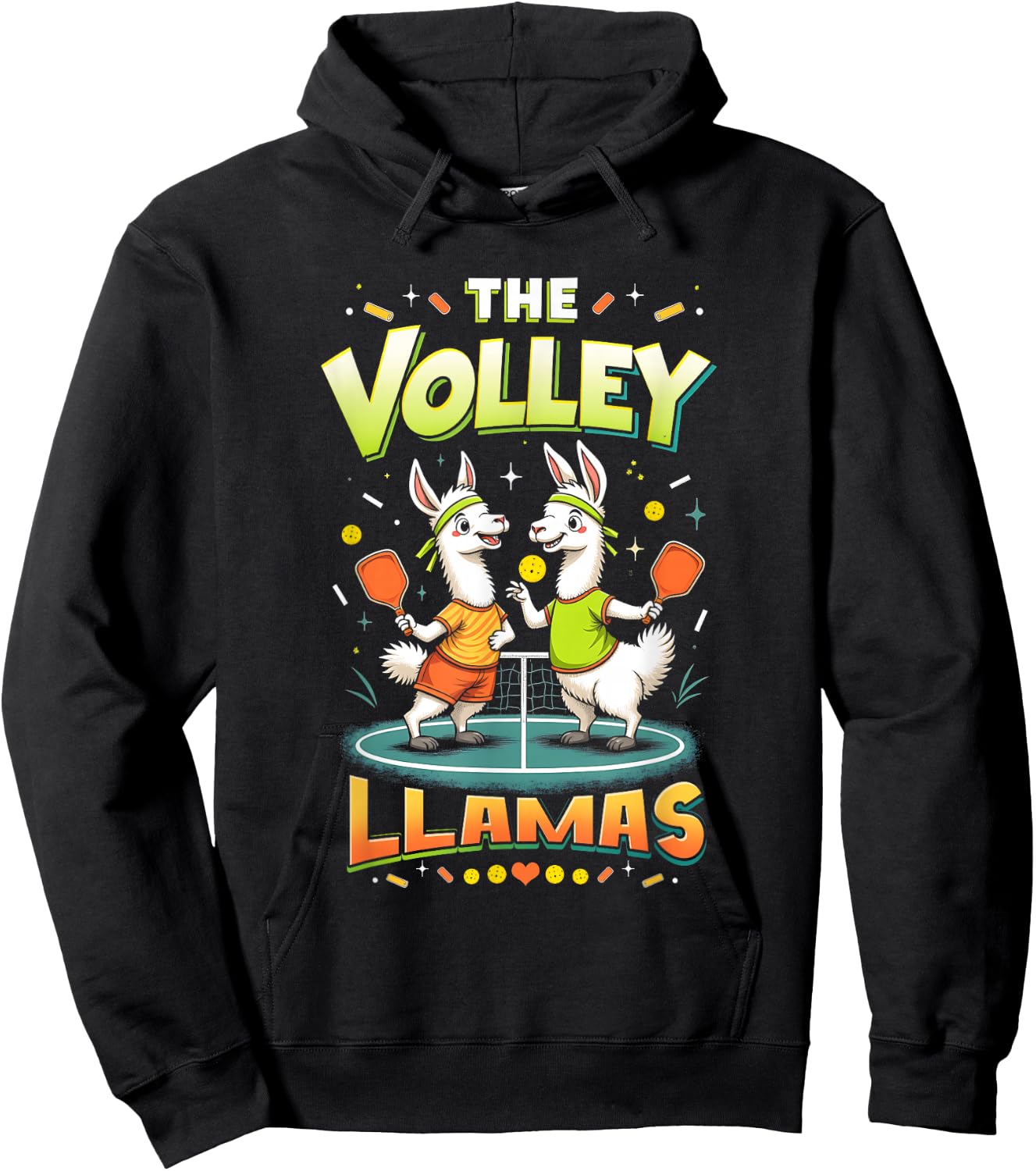 Funny Llamas Play Pickleball The Volley Llamas Paddle Court Hoodie - Hoodie | Black
