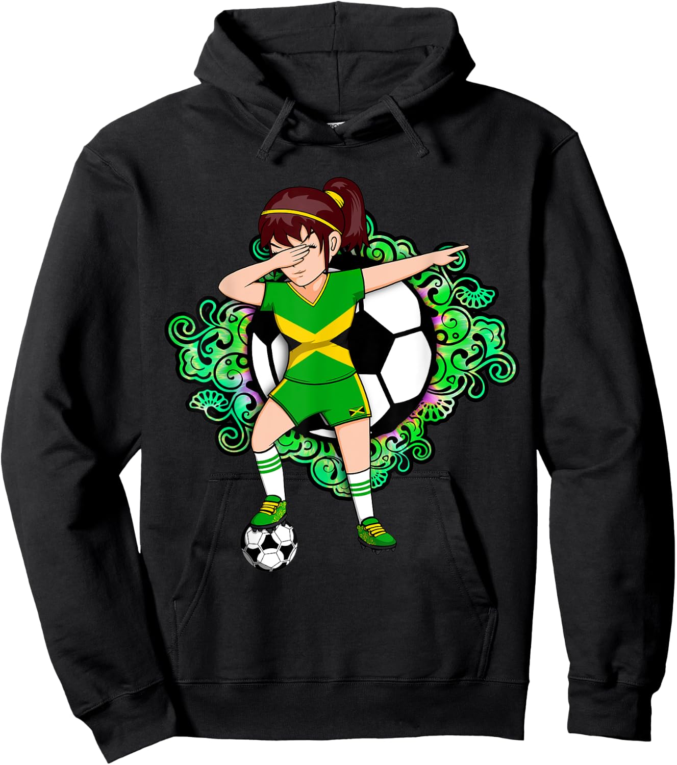 Dabbing Soccer Girl Jamaica Jersey Floral Football Flower Hoodie - Hoodie | Black