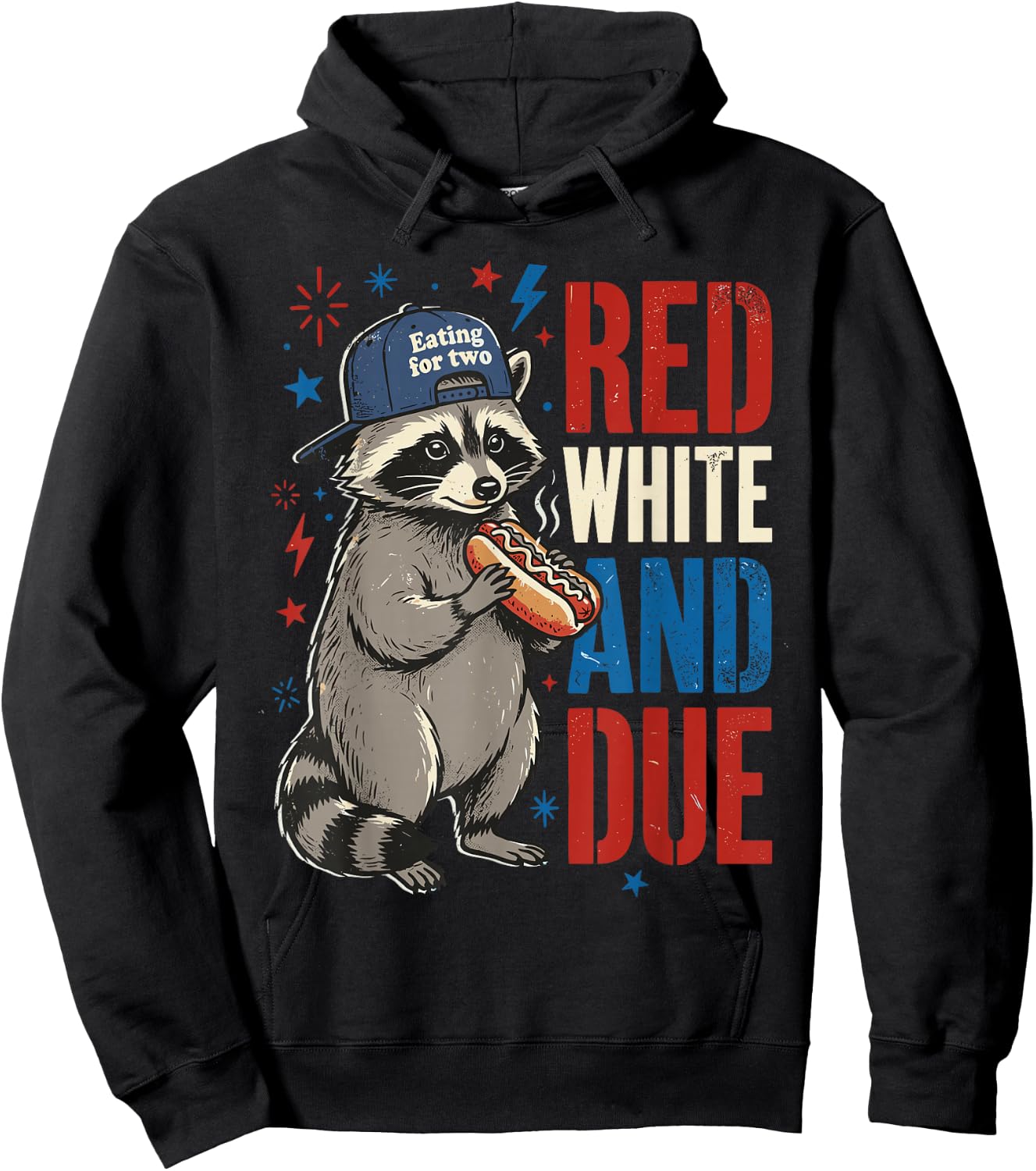 Red White and Due 4th of July Pregnancy Announcement Raccoon Hoodie - Hoodie | Black