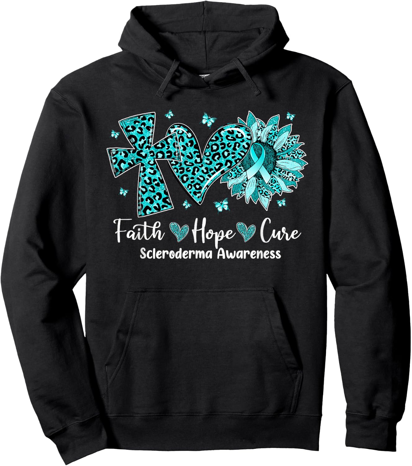 Faith Hope Cure Sunflower Leopard Scleroderma Awareness Hoodie - Hoodie | Black