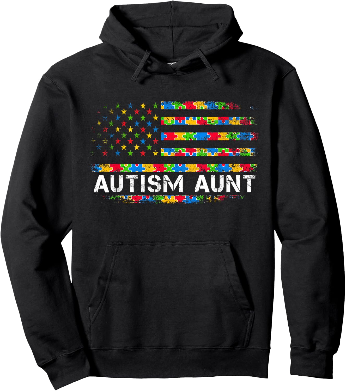 Autism Aunt Awareness US American Flag Men Kids Hoodie - Hoodie | Black