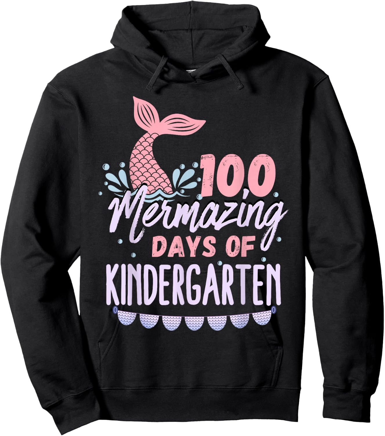 Girls 100 Days Of Kindergarten 100th Day Of School Mermaid Hoodie - Hoodie | Black
